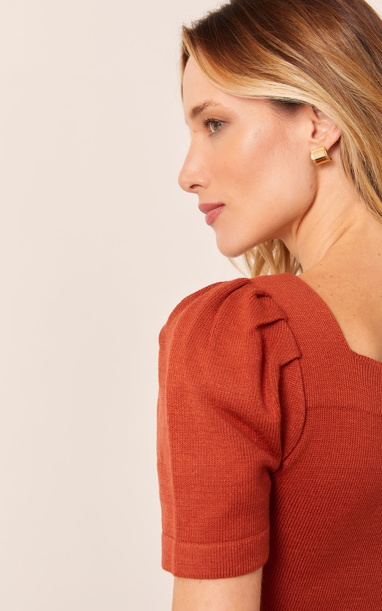 Blusa Decote Quadrado Manga Bufante Terra