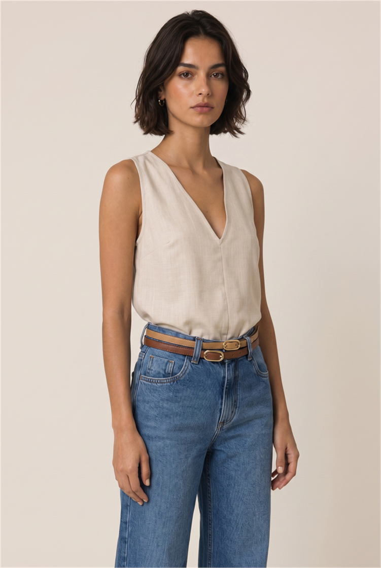 Blusa Decote v Deep Areia