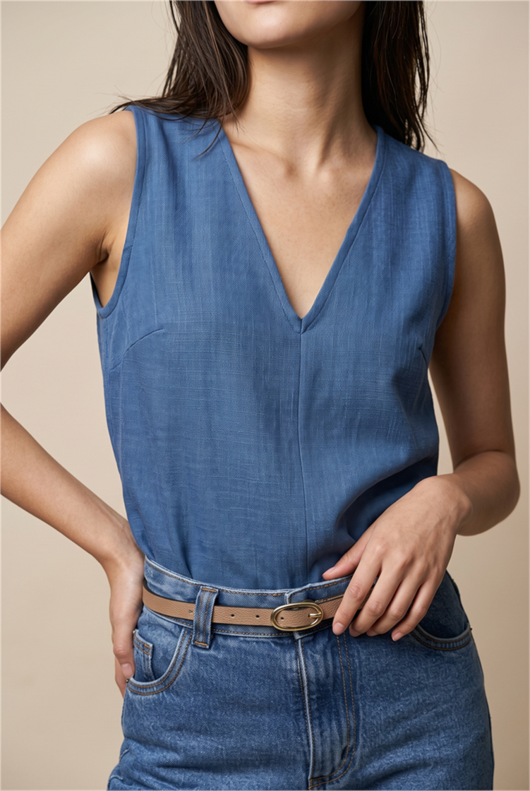 Blusa Decote v Deep Azul Mykonos