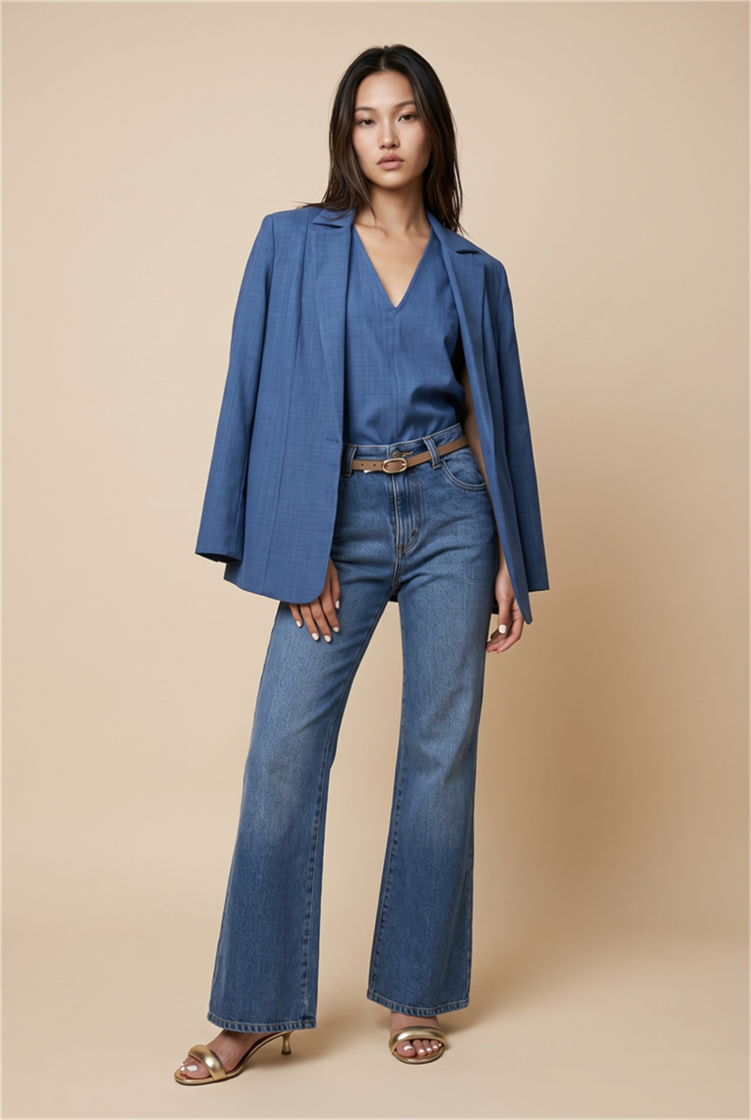 Blusa Decote v Deep Azul Mykonos