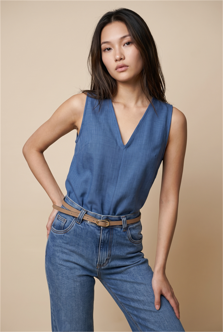 Blusa Decote v Deep Azul Mykonos