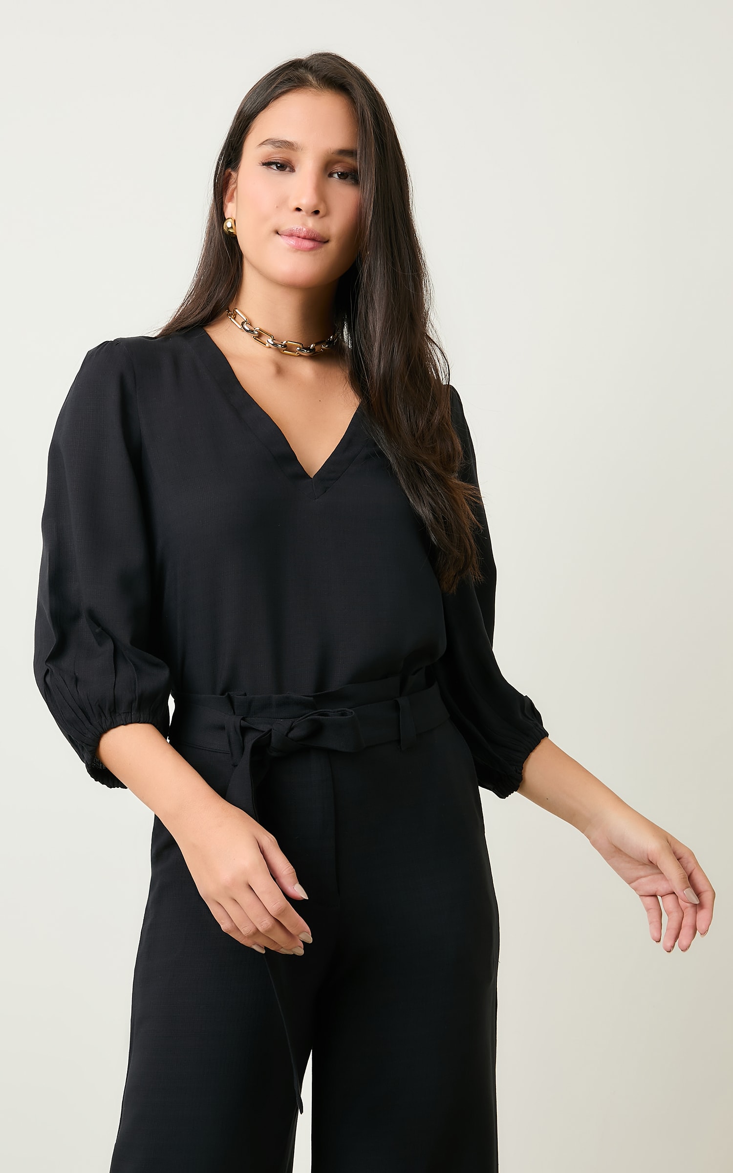 Blusa Decote v Nepal Preto