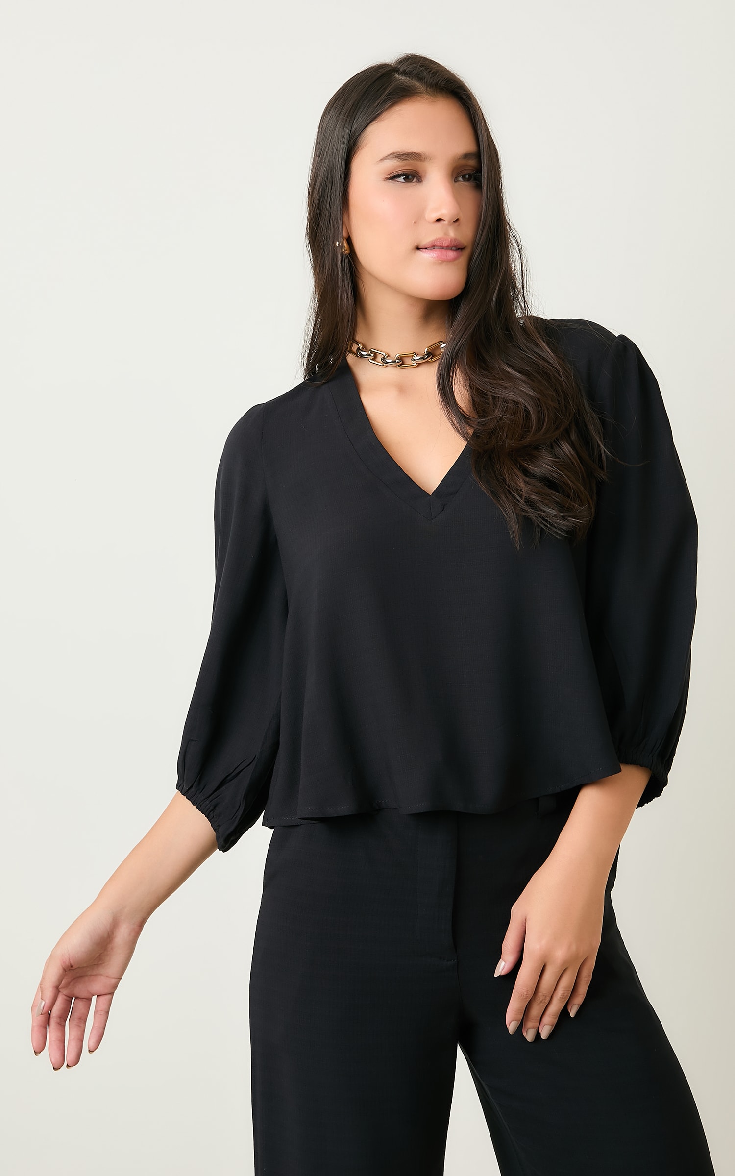 Blusa Decote v Nepal Preto