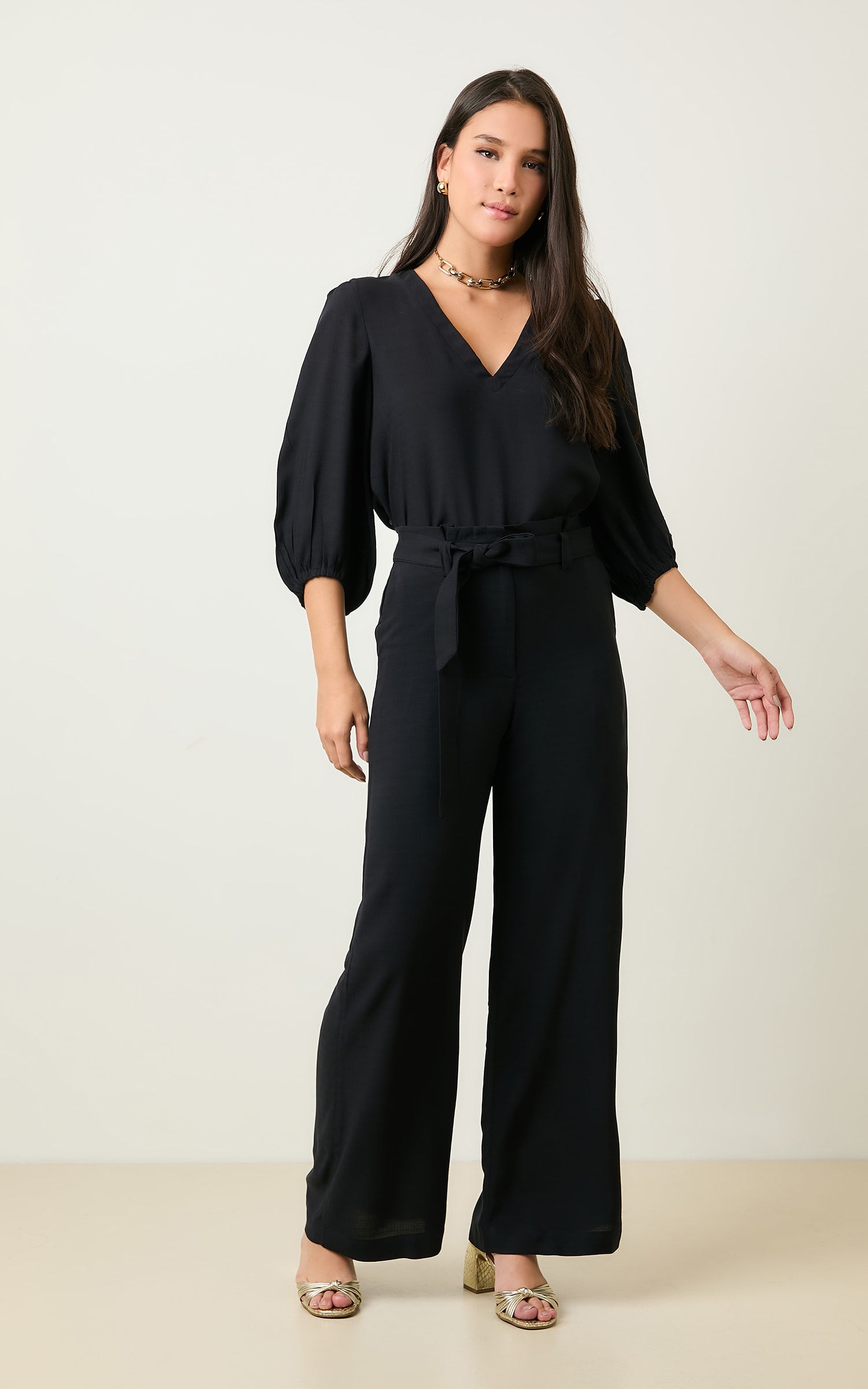 Blusa Decote v Nepal Preto