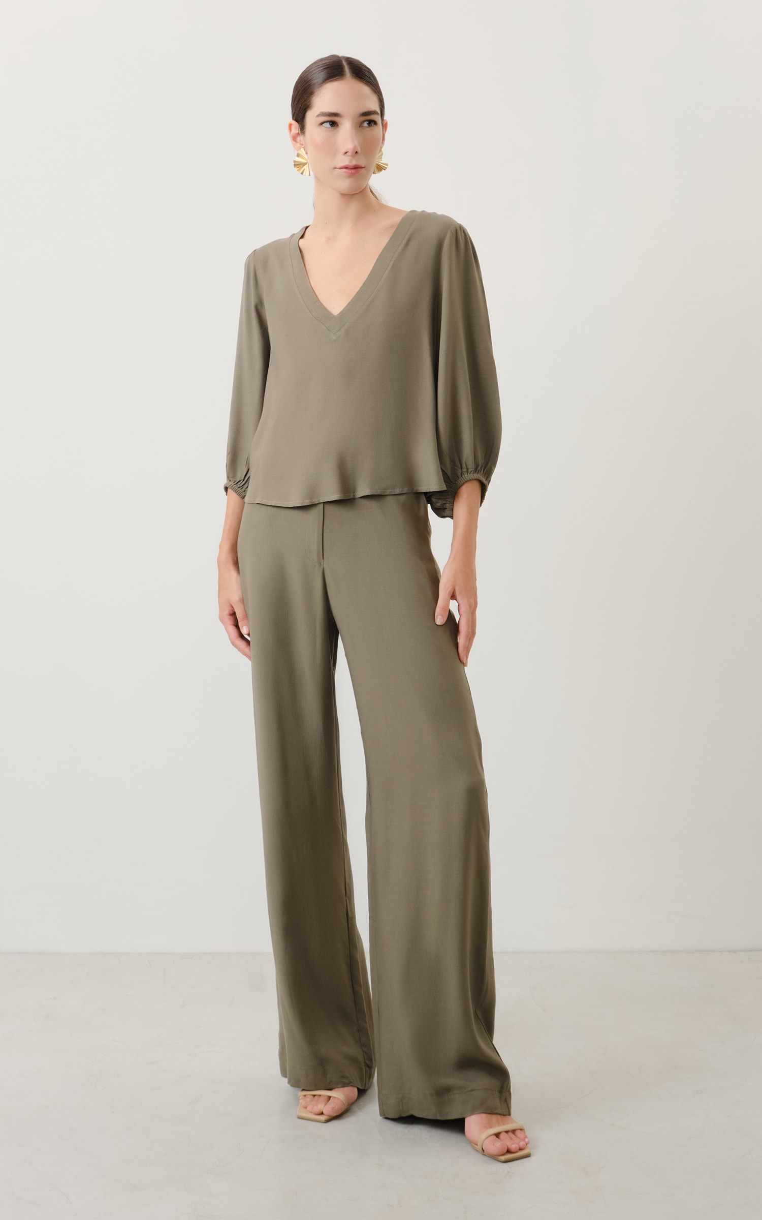 Blusa Decote v Nepal Verde Musgo