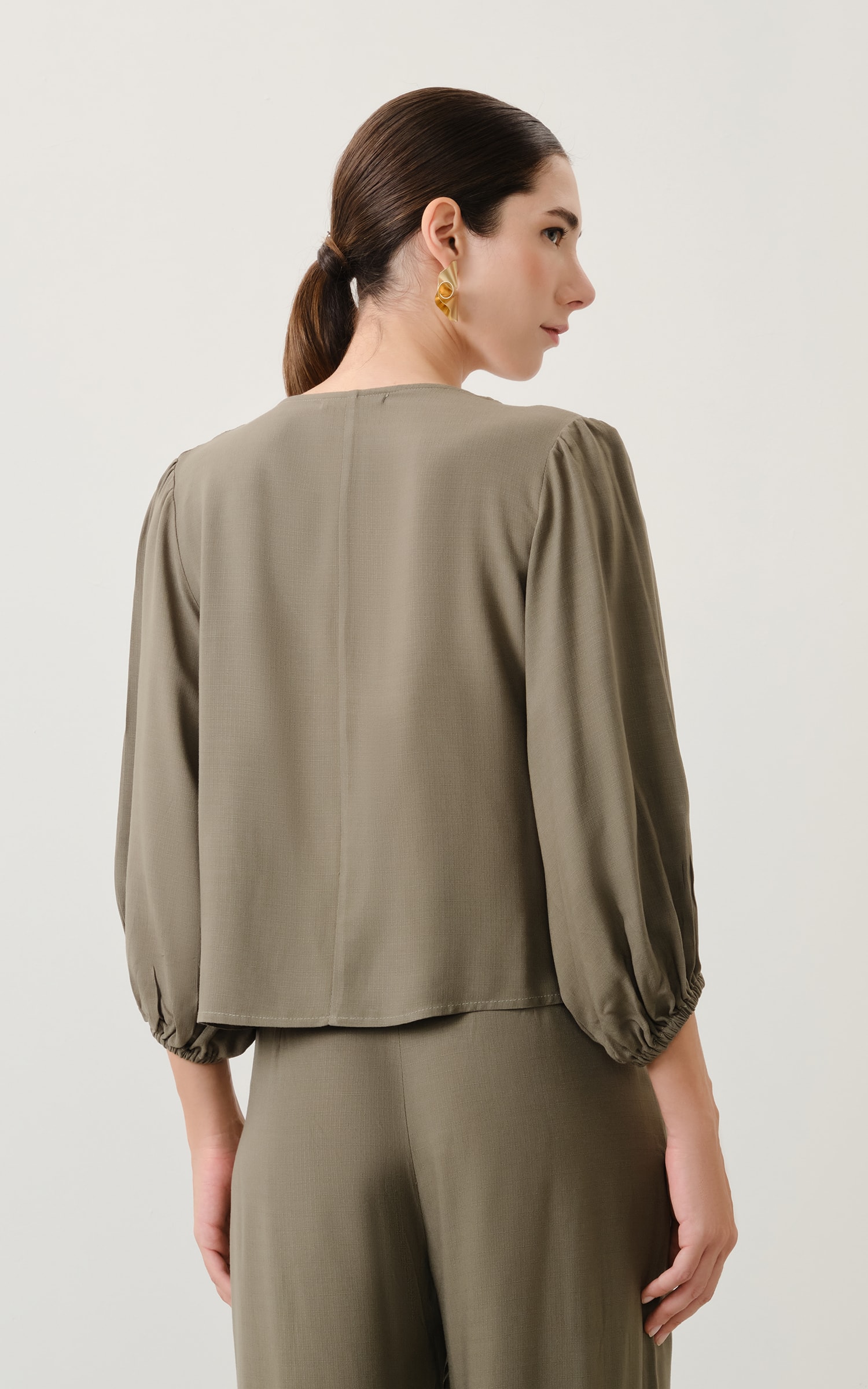 Blusa Decote v Nepal Verde Musgo