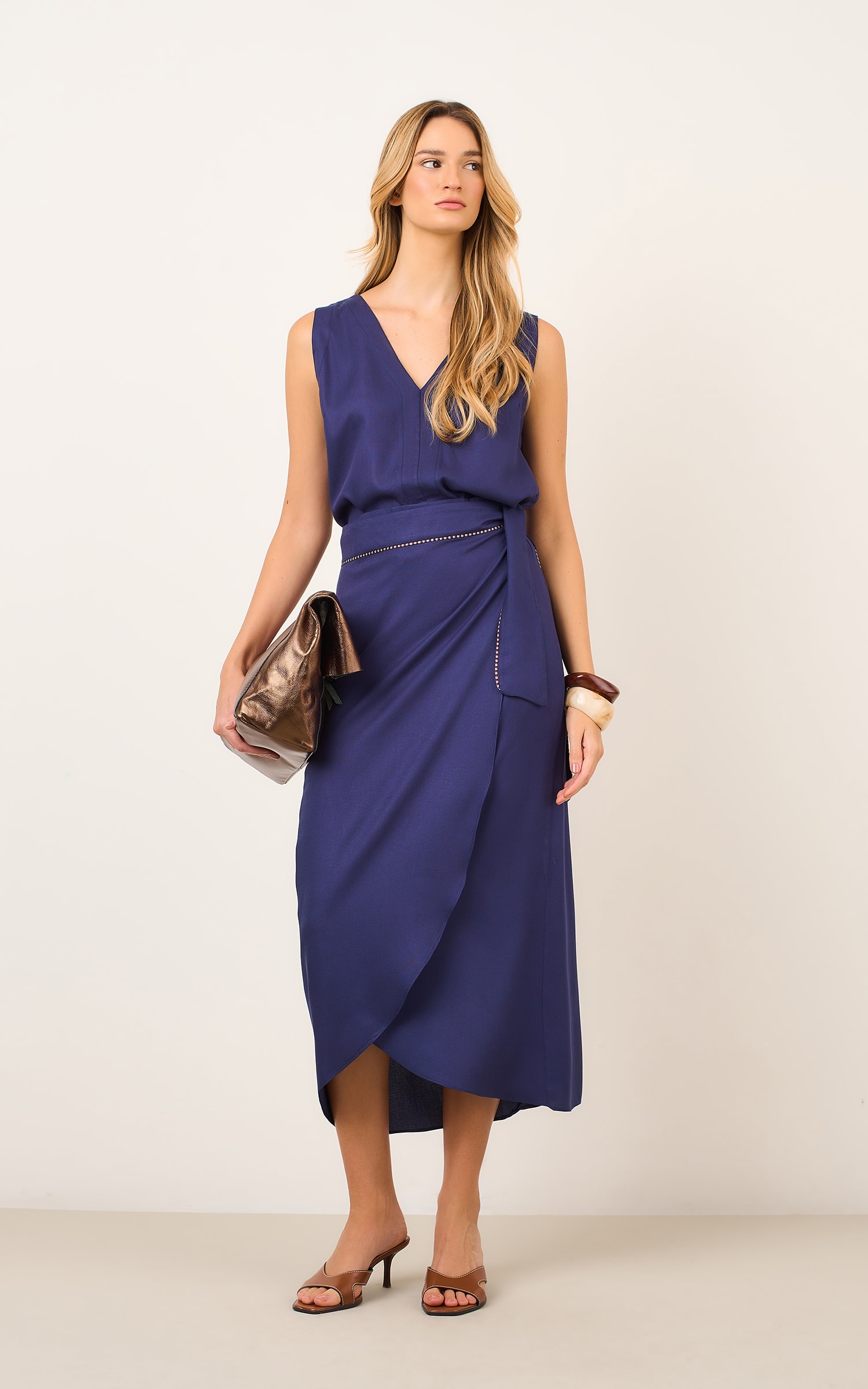 Blusa Decote v Textura Marinho