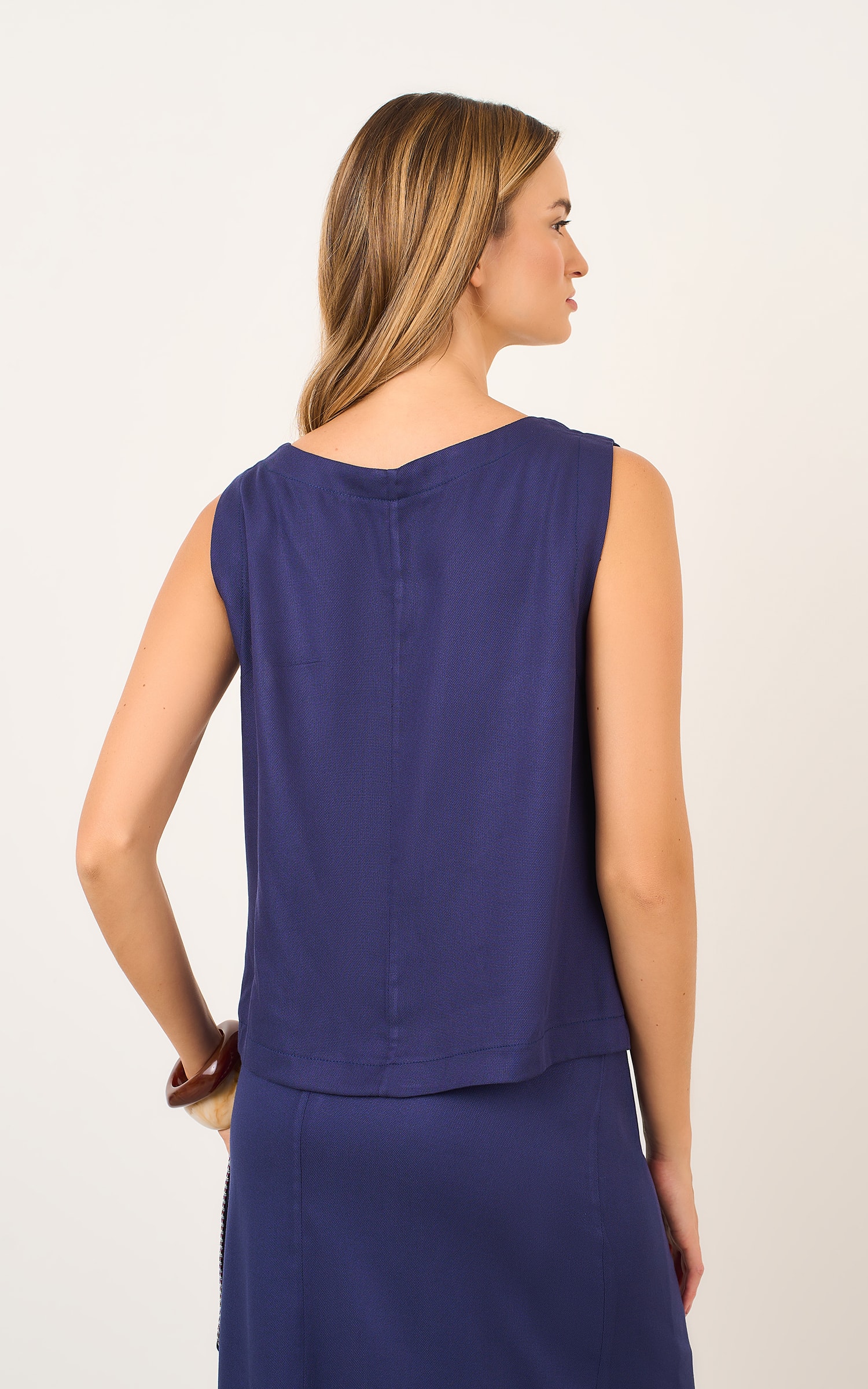 Blusa Decote v Textura Marinho