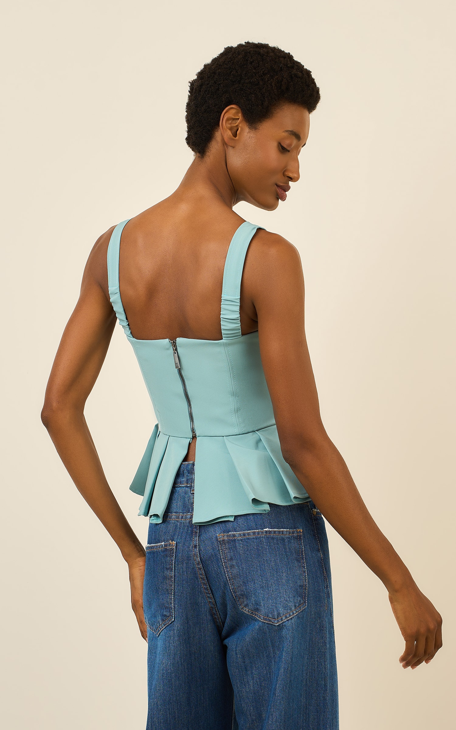 Blusa Detalhe Assimetrico Cultural Azul Sereno