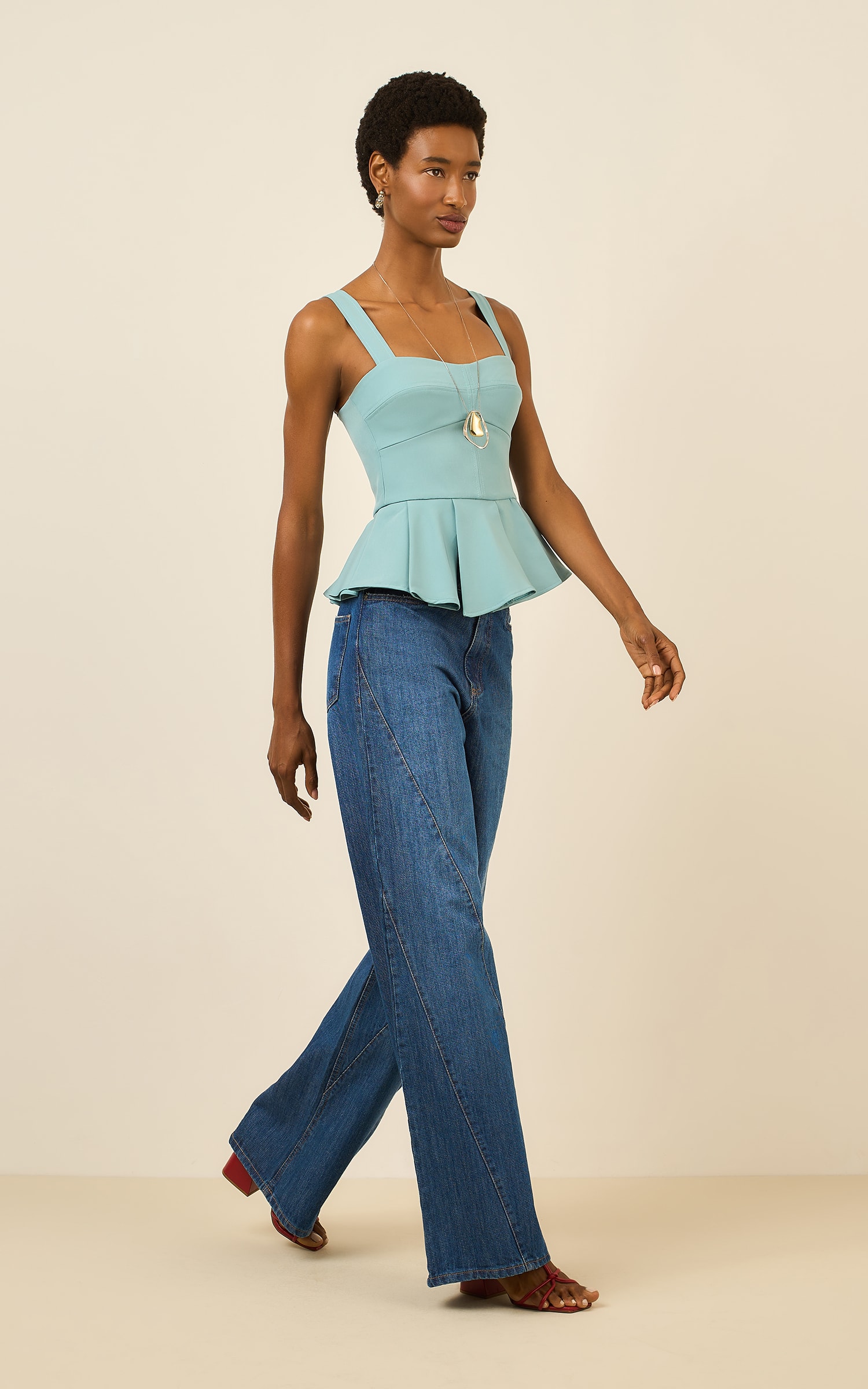 Blusa Detalhe Assimetrico Cultural Azul Sereno