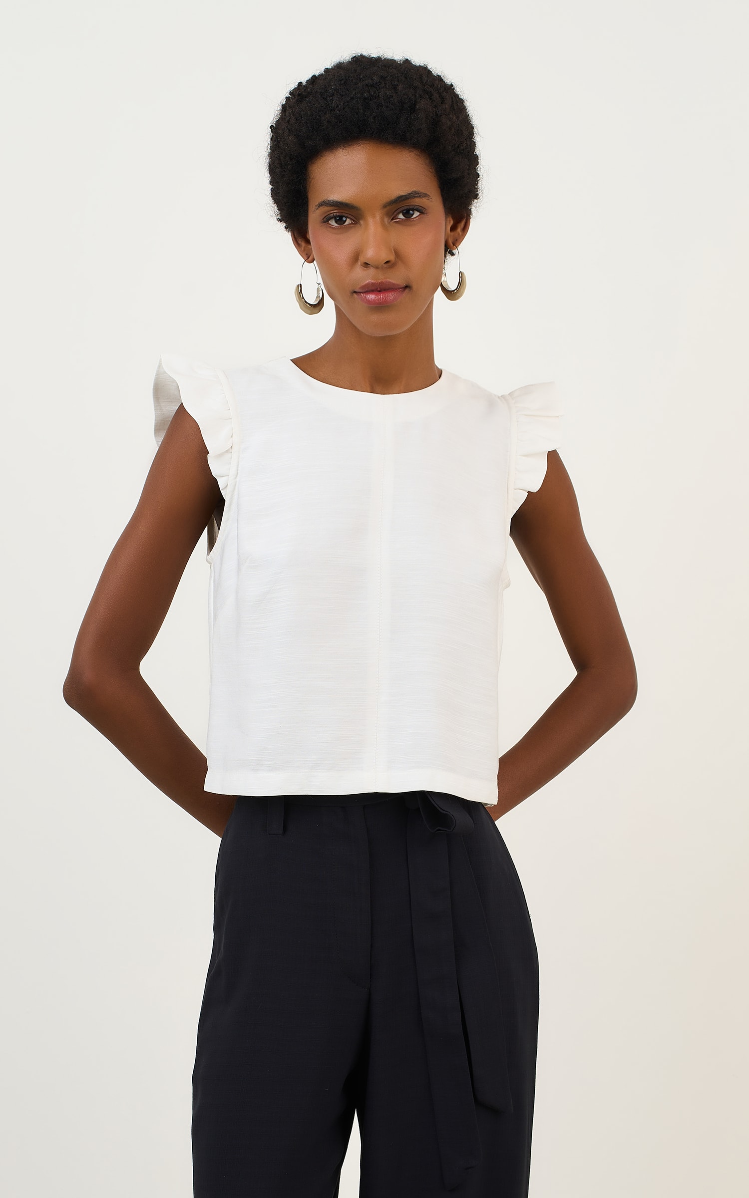 Blusa Detalhe Babado Amaranto Off White