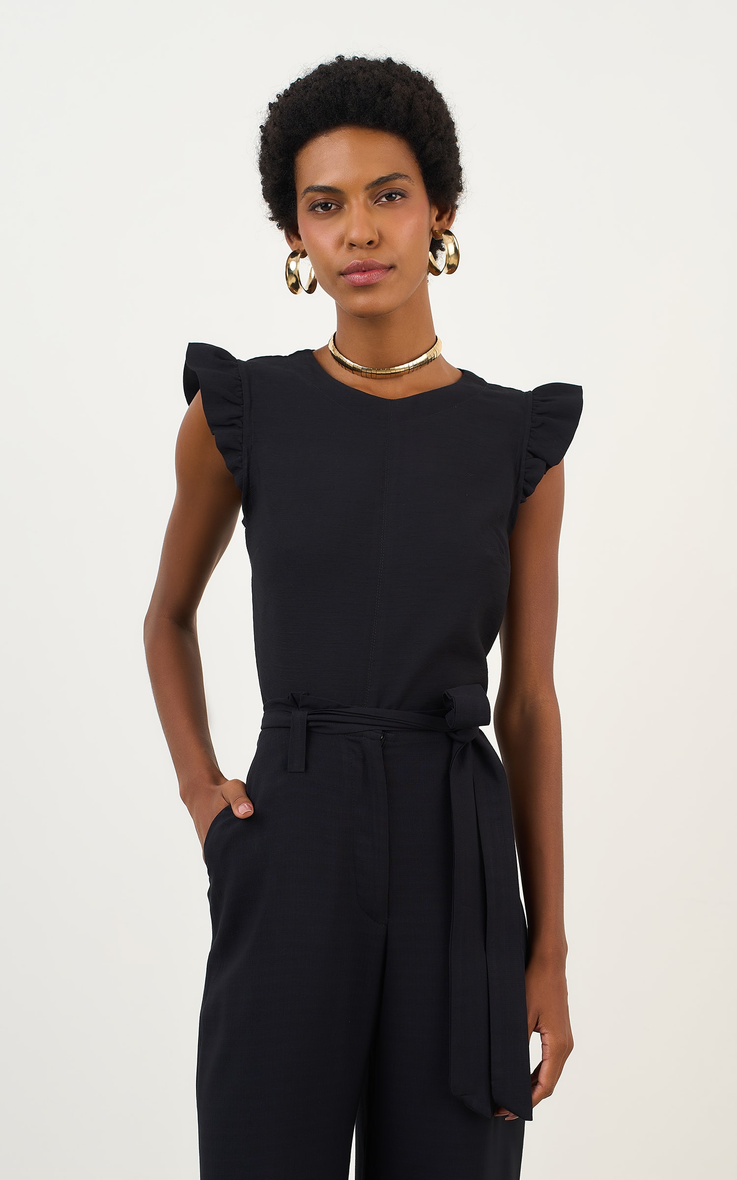 Blusa Detalhe Babado Amaranto Preto