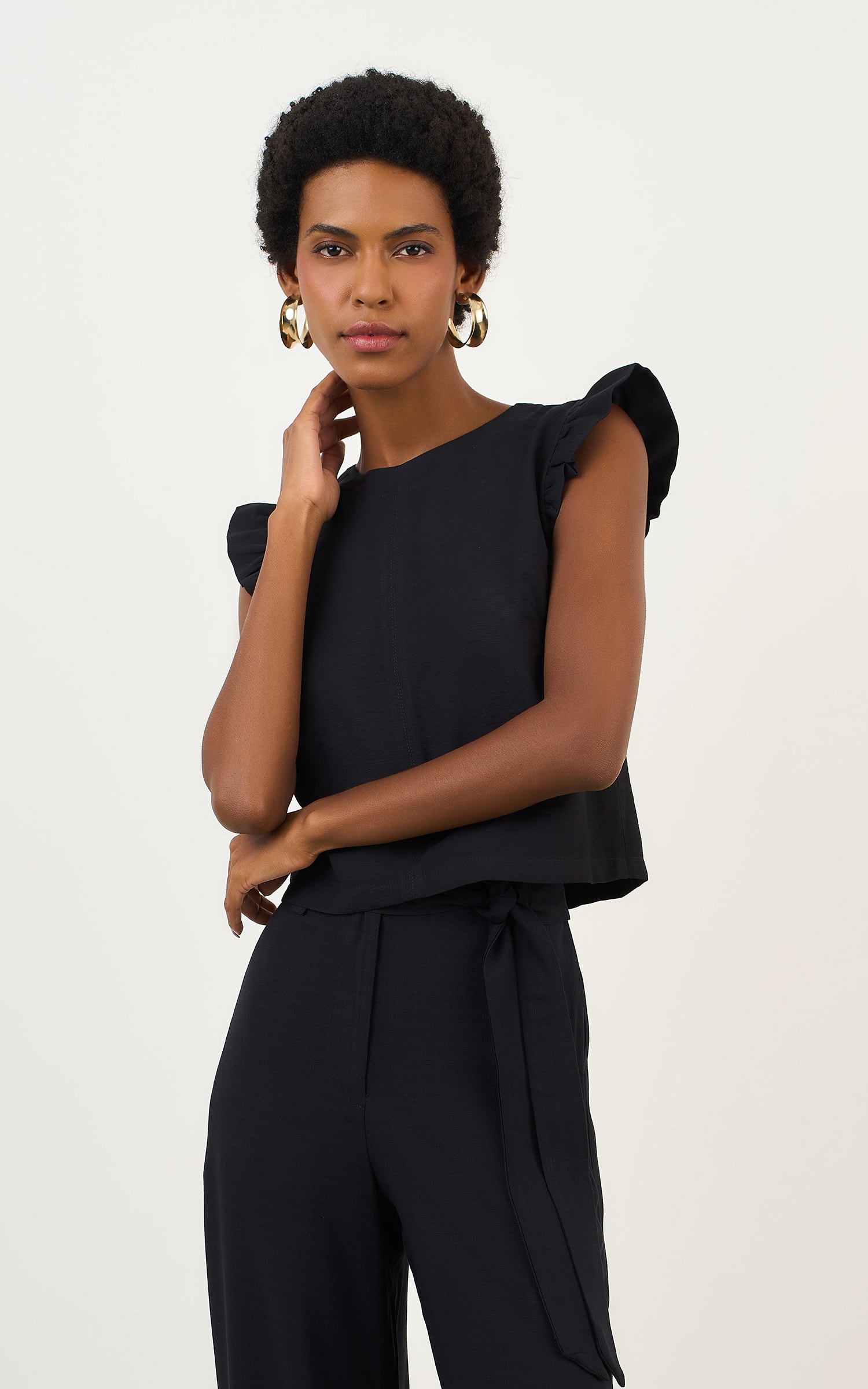 Blusa Detalhe Babado Amaranto Preto