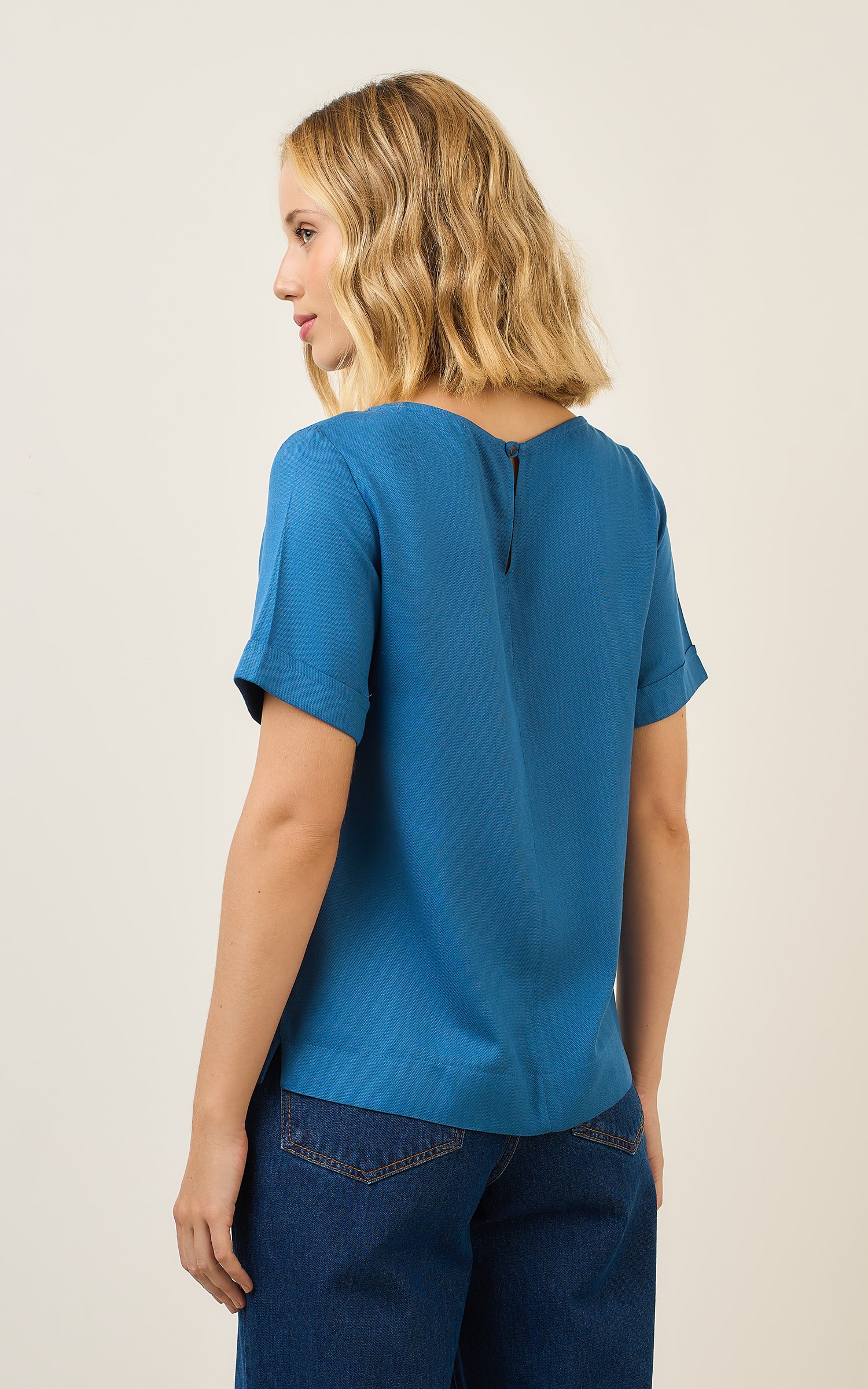 Blusa Detalhe Manga Costa Azul Denim