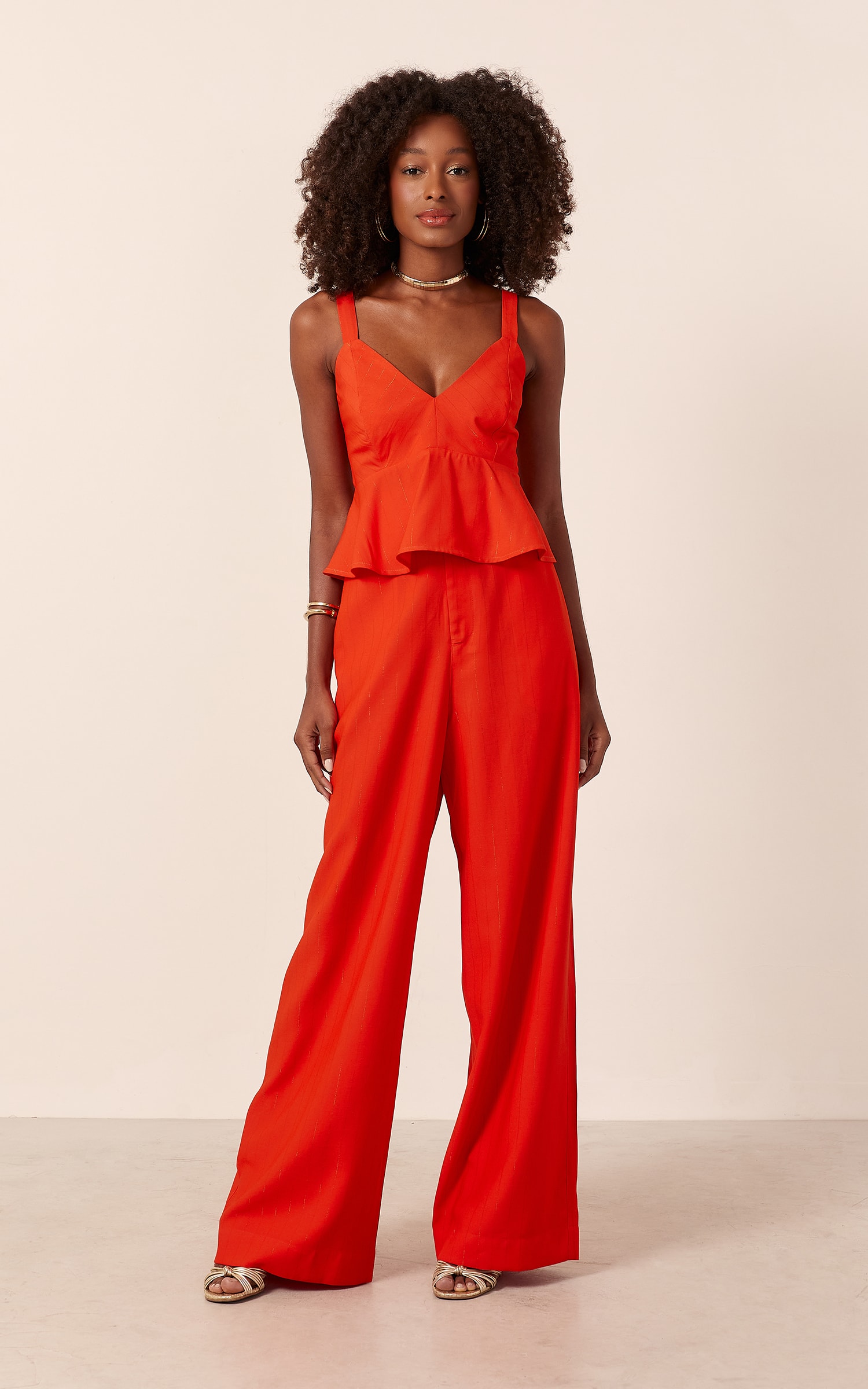 Blusa Elemento Detalhe Babado Vermelho