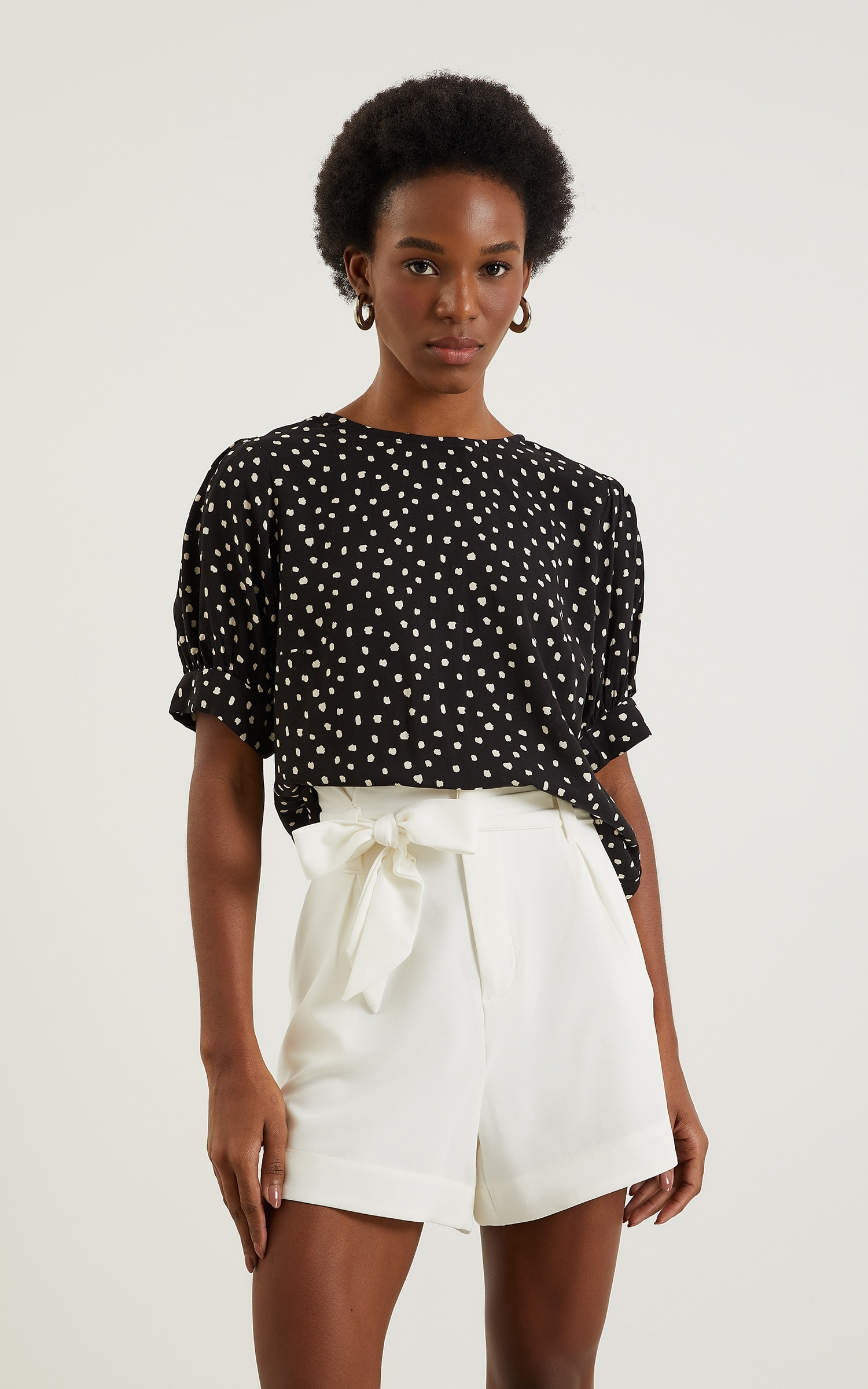 Blusa Gloss Manga Bufante Preto
