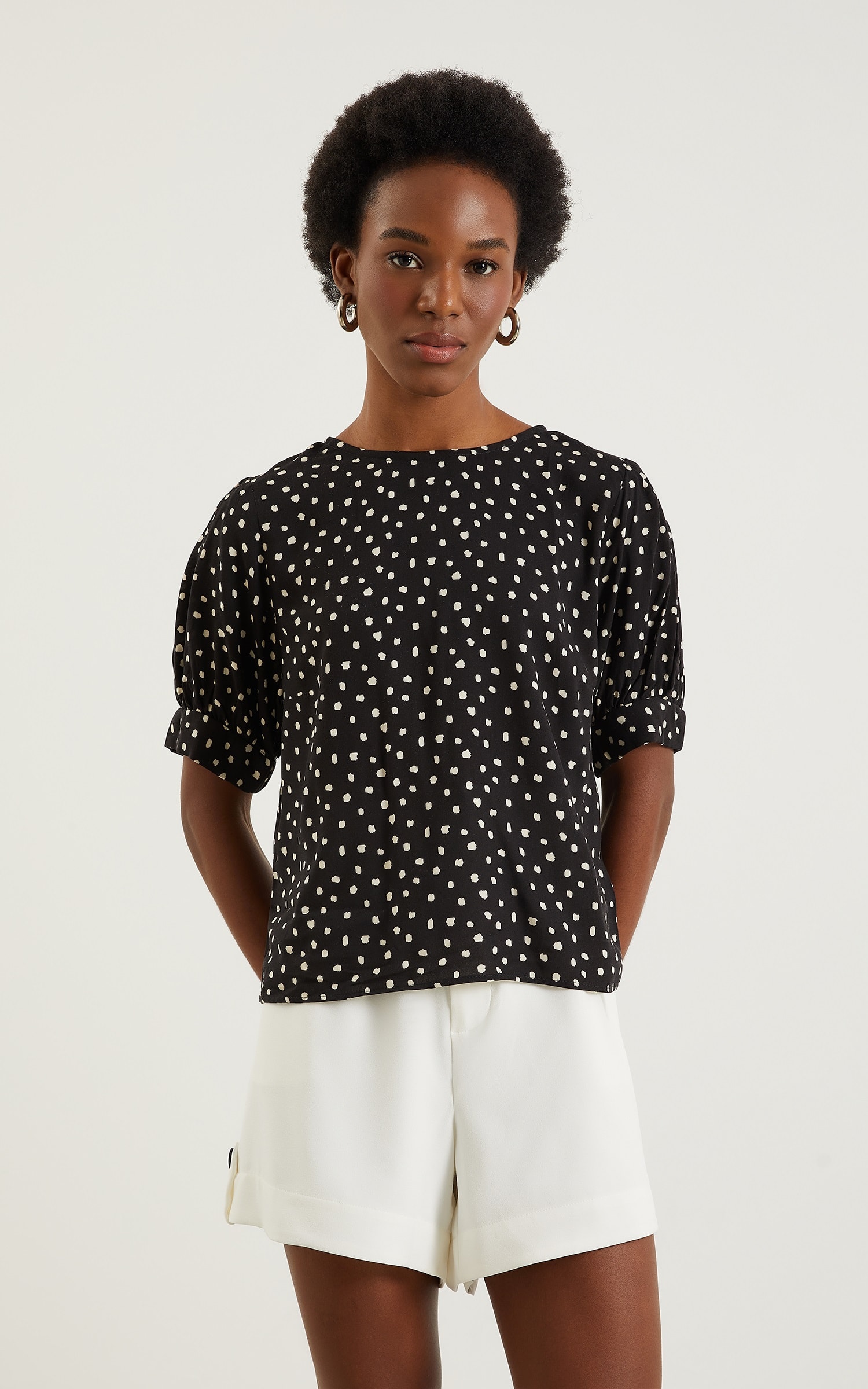 Blusa Gloss Manga Bufante Preto