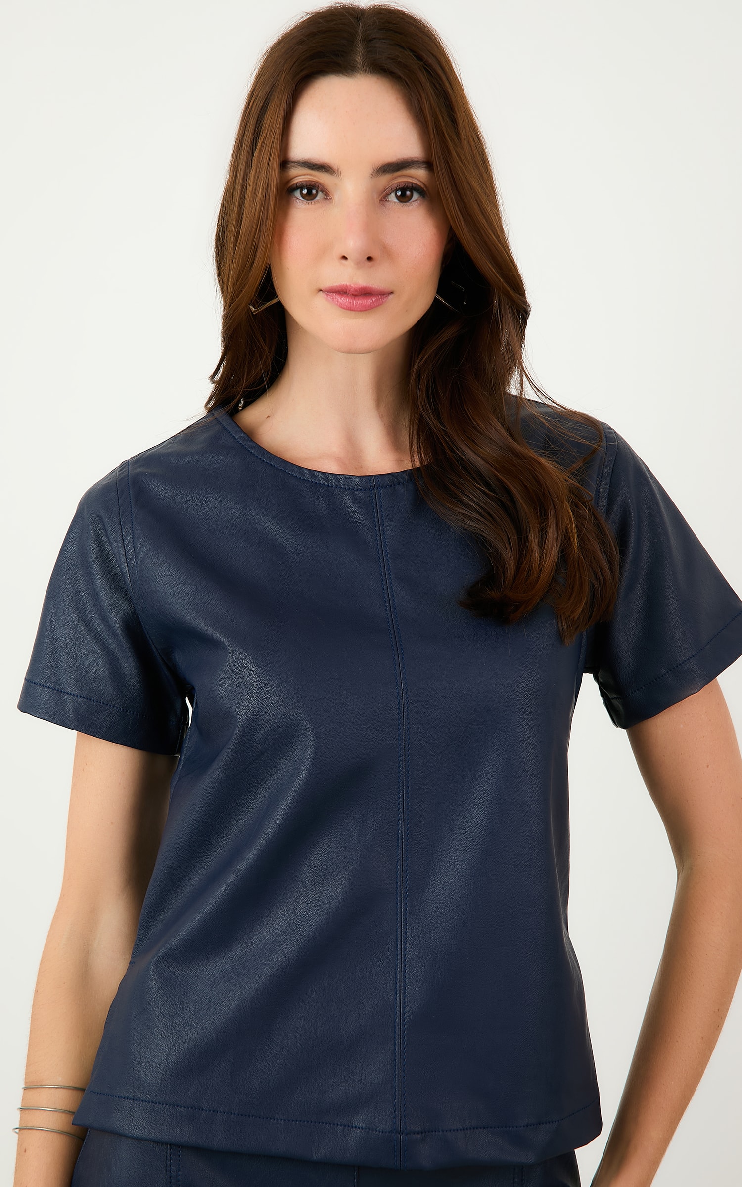 Blusa Like Leather Marinho