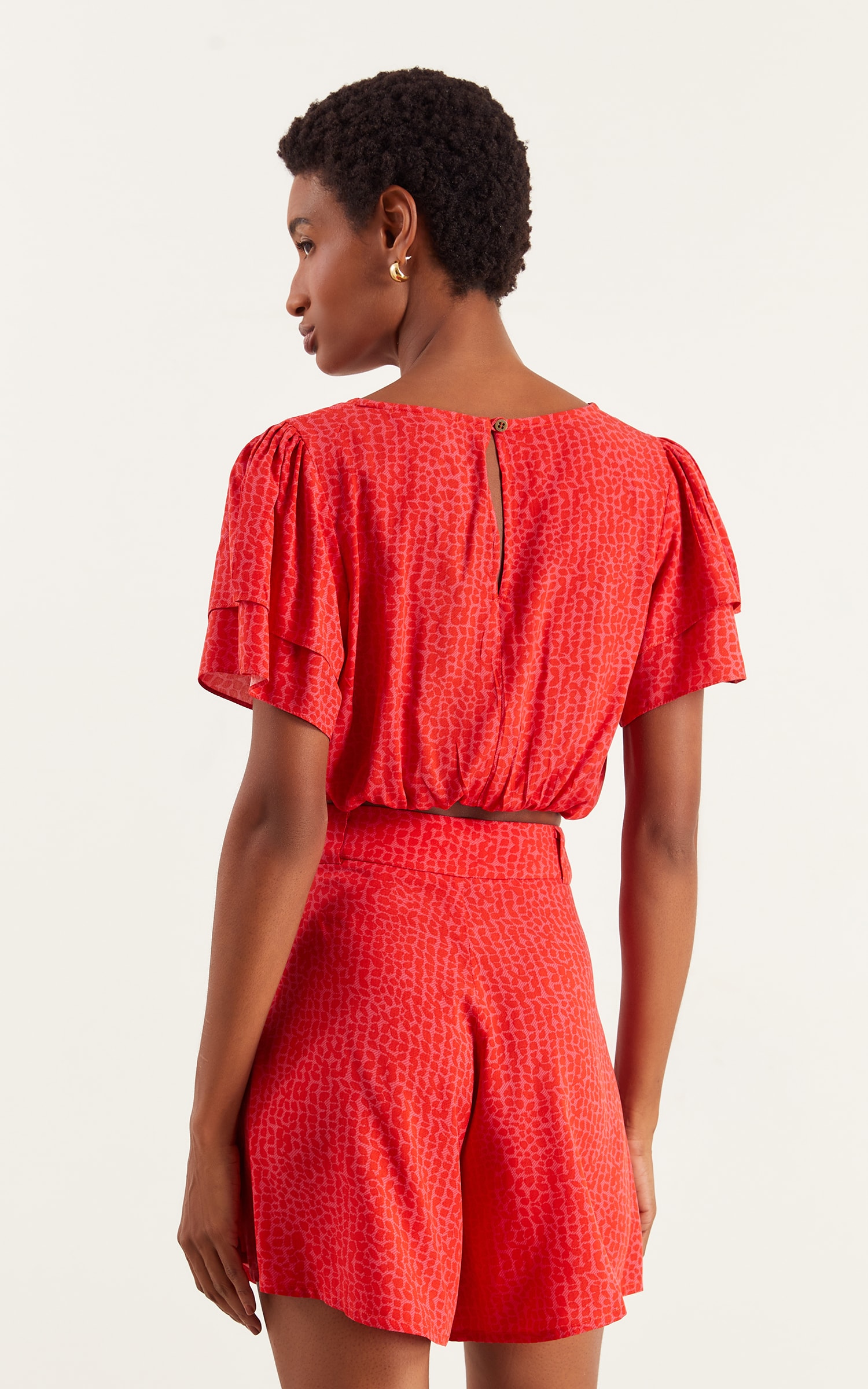 Blusa Lovely Detalhe Manga Vermelho/Rosa