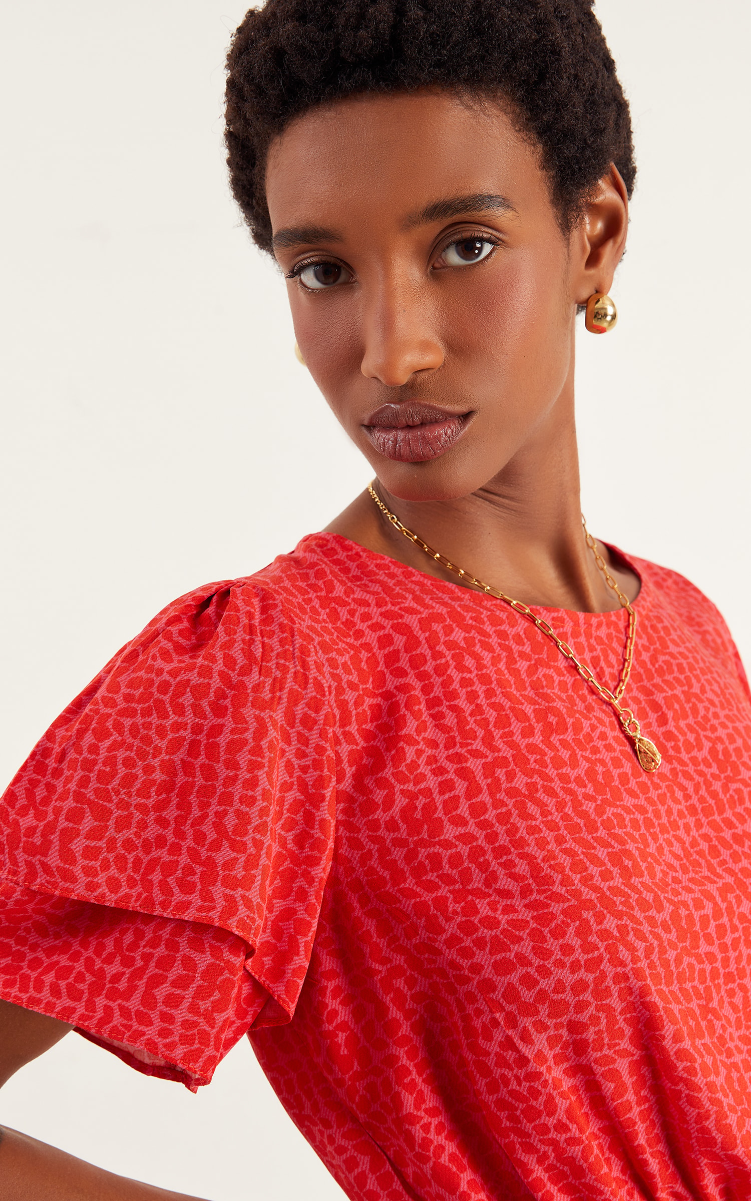 Blusa Lovely Detalhe Manga Vermelho/Rosa