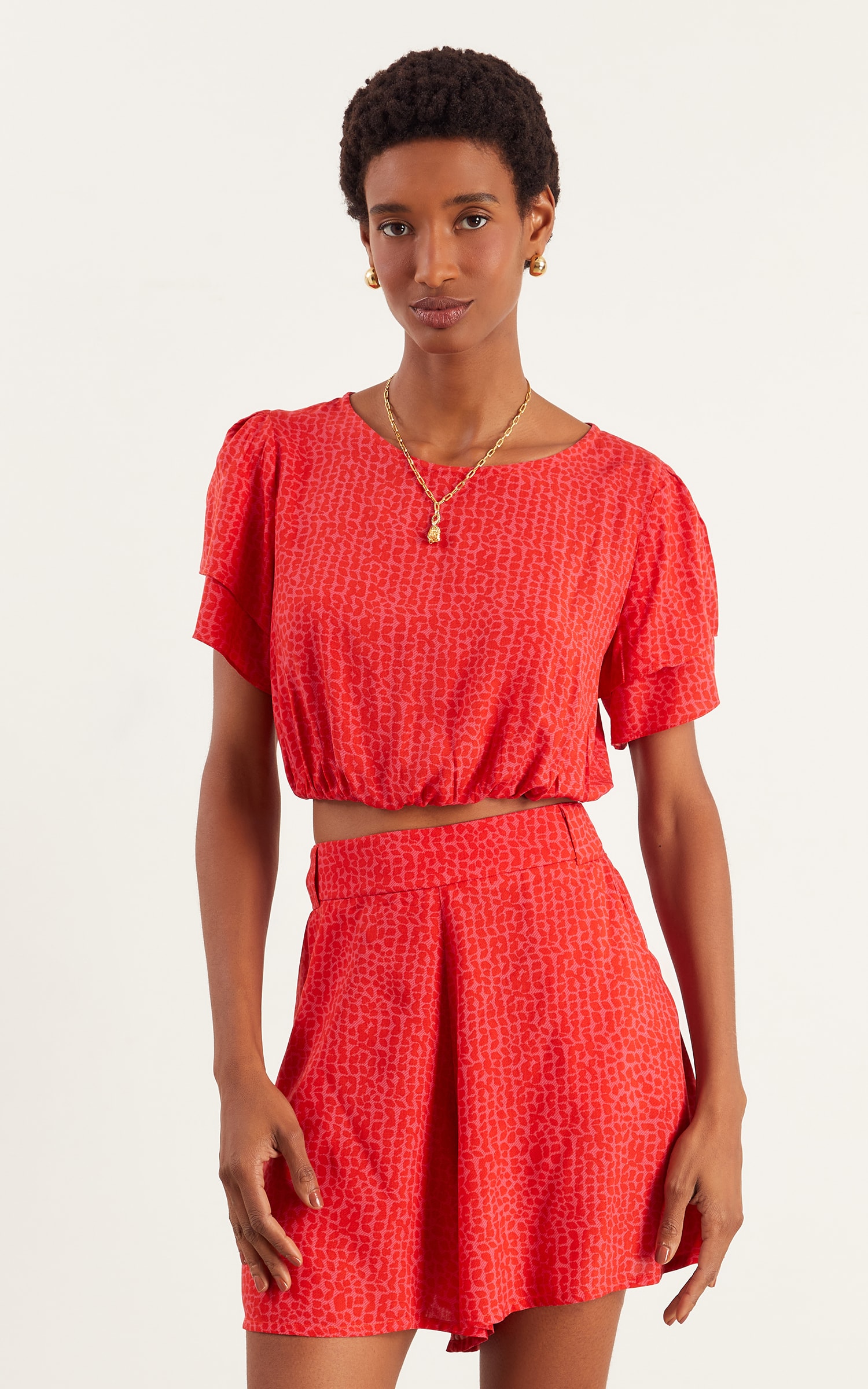Blusa Lovely Detalhe Manga Vermelho/Rosa