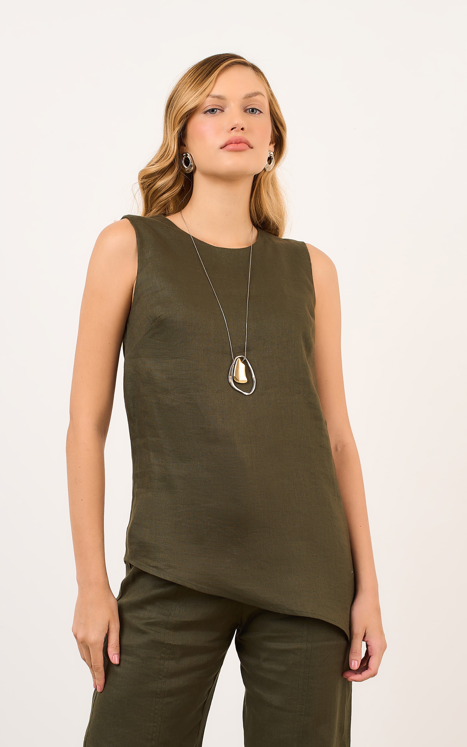 Blusa Lungo Assimetrico Verde Musgo