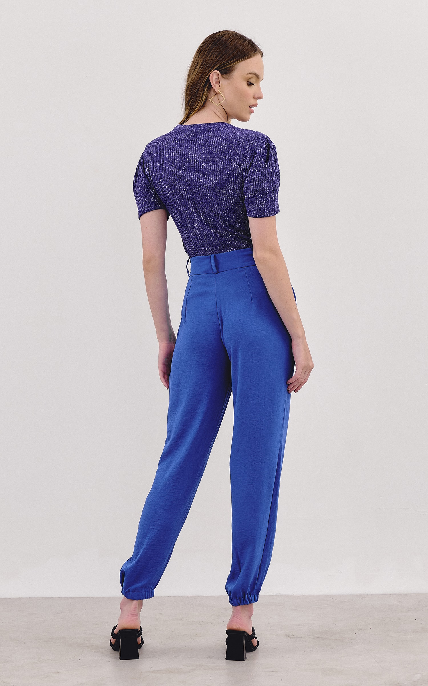 Blusa Malha Lurex Manga Bufante Roxo