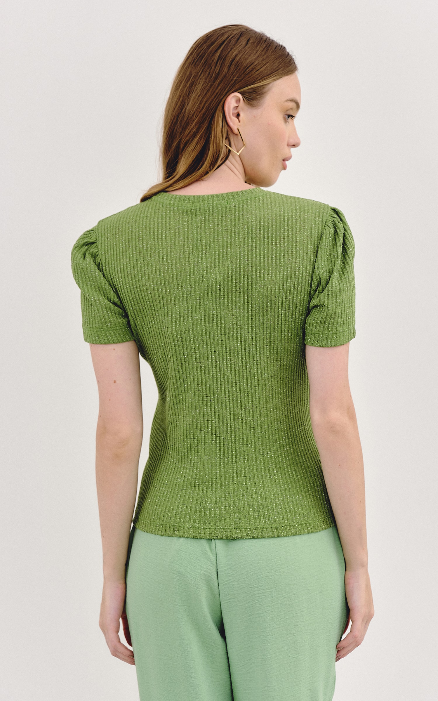 Blusa Malha Lurex Manga Bufante Verde