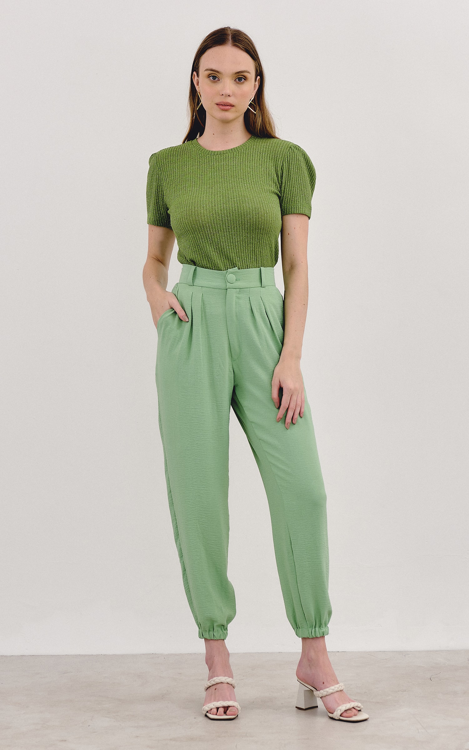 Blusa Malha Lurex Manga Bufante Verde
