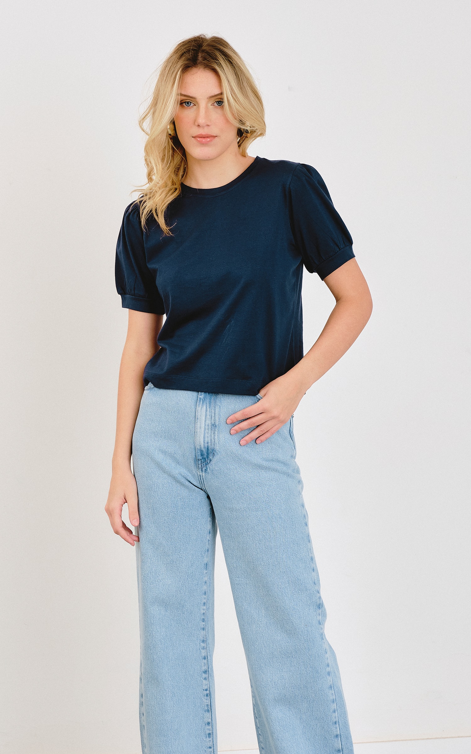 Blusa Malha Manga Princesa Azul