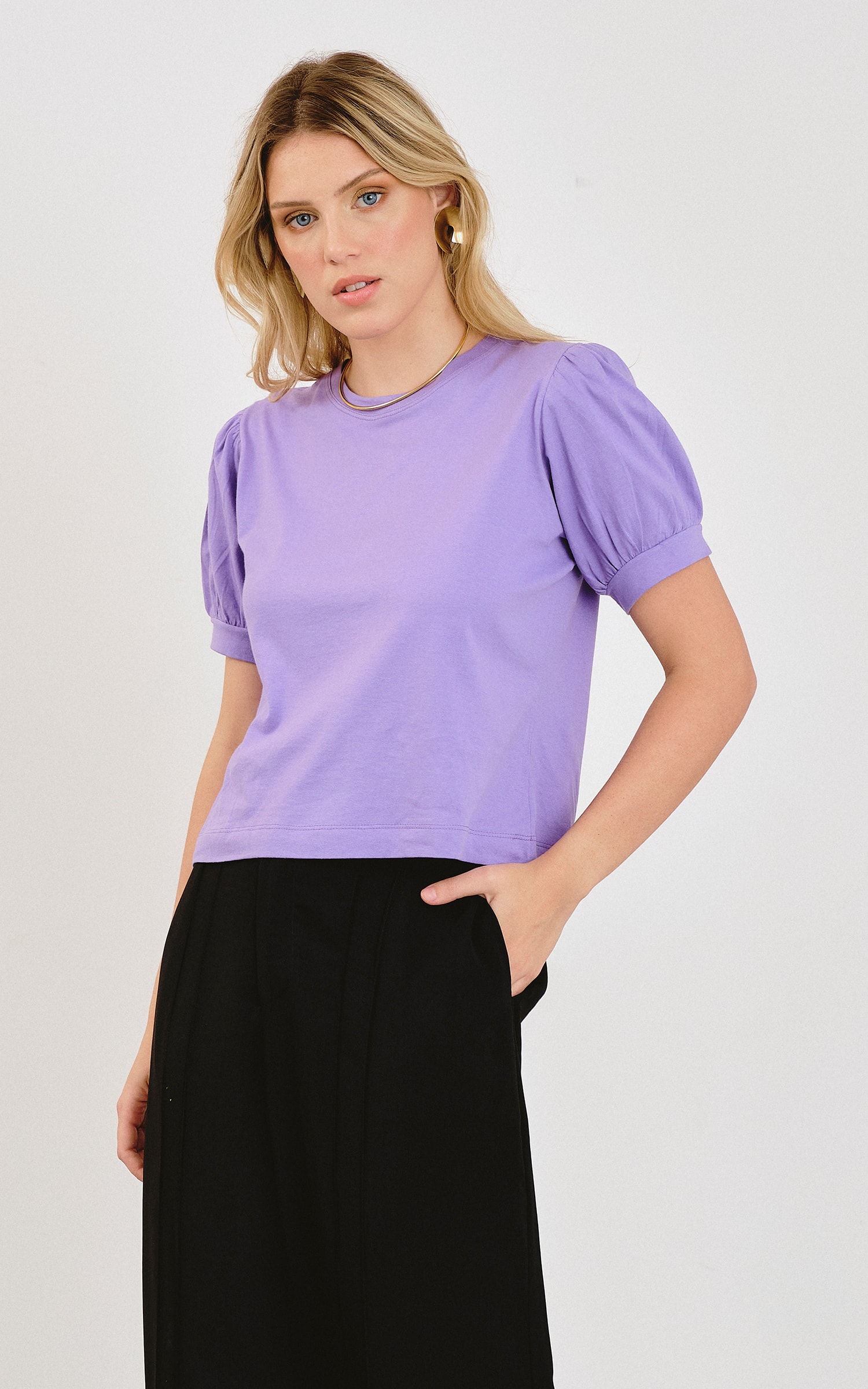 Blusa Malha Manga Princesa Lavanda