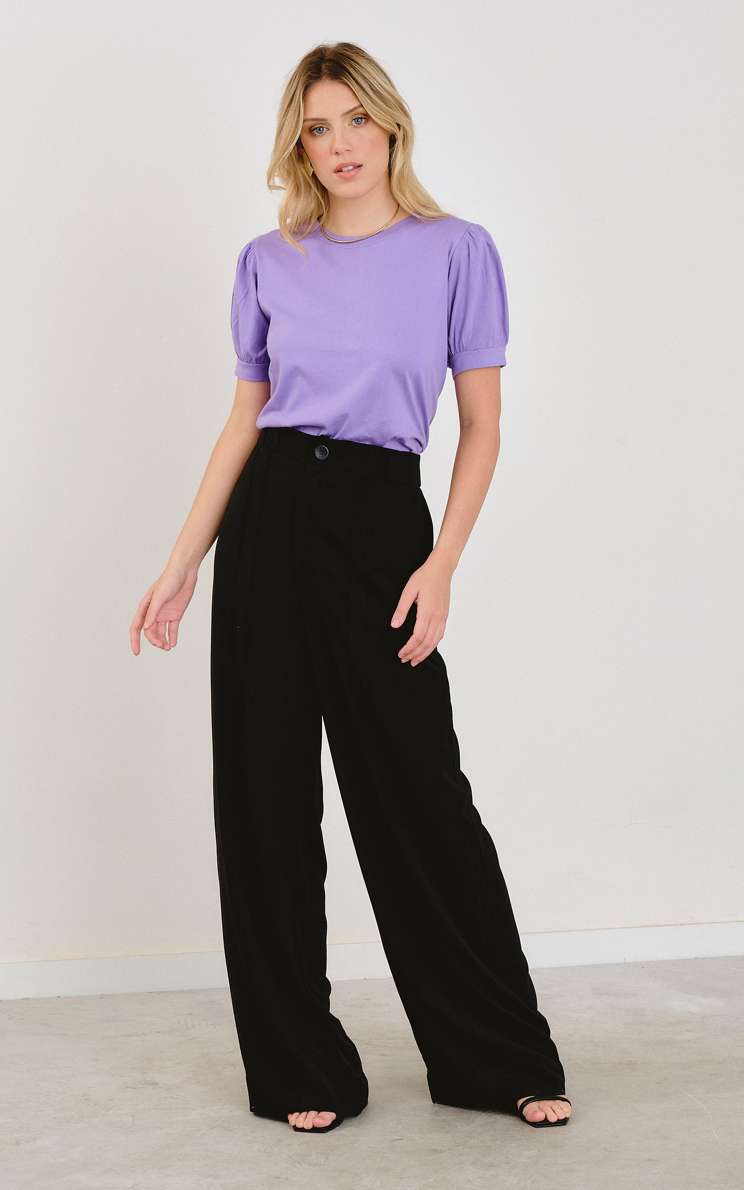 Blusa Malha Manga Princesa Lavanda