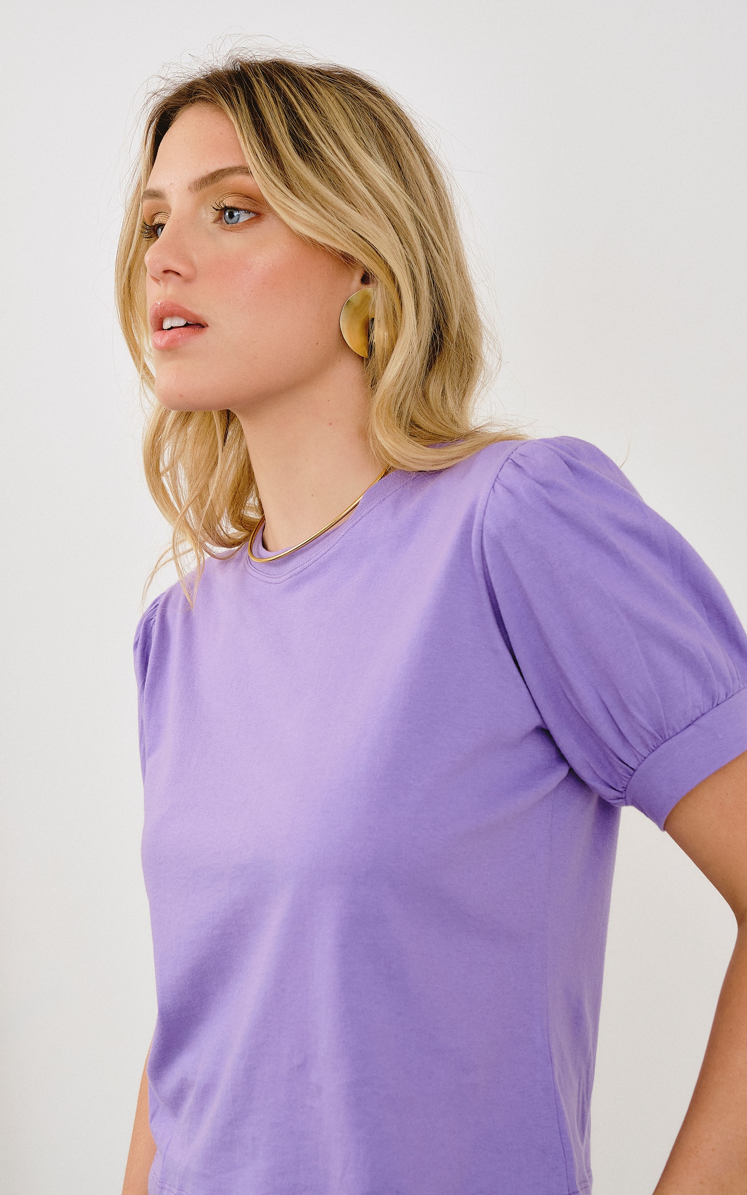 Blusa Malha Manga Princesa Lavanda