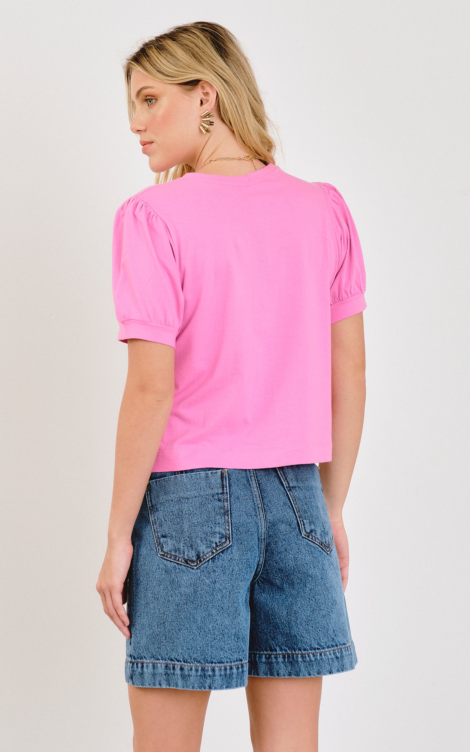 Blusa Malha Manga Princesa Rosa