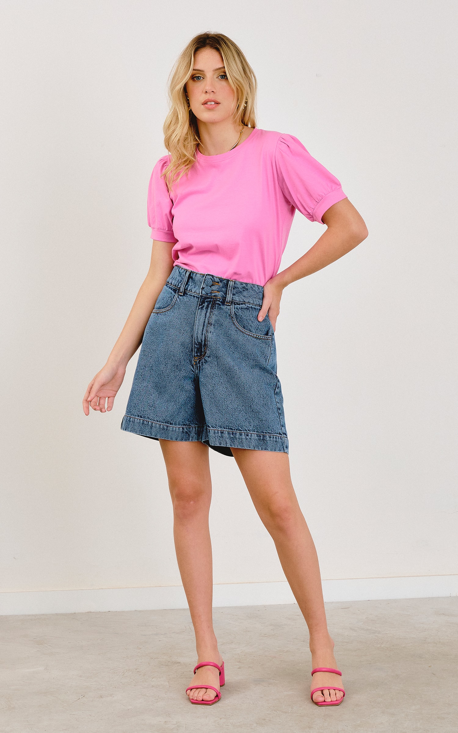 Blusa Malha Manga Princesa Rosa