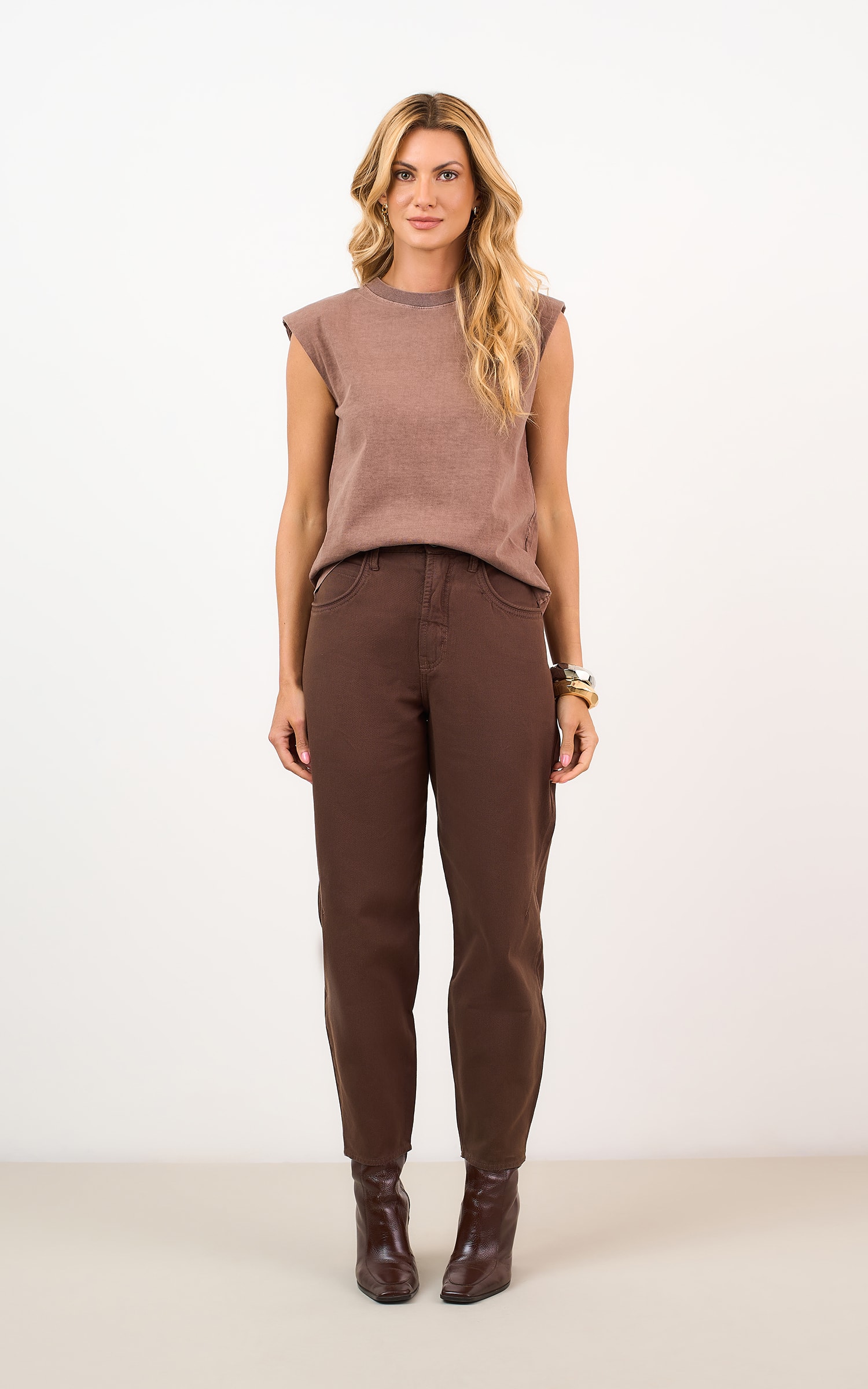 Blusa Malha Ombreira Marrom