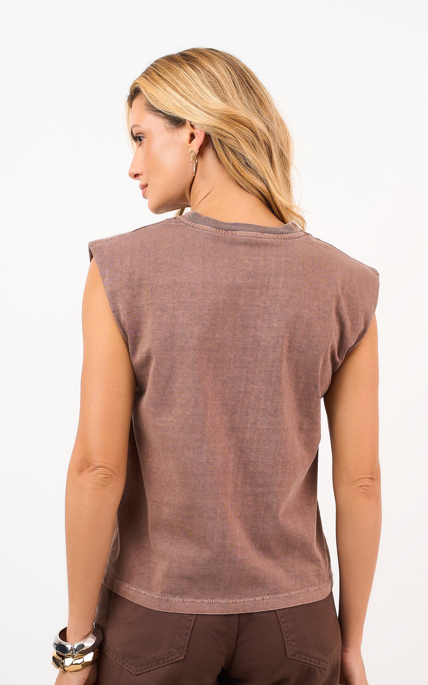 Blusa Malha Ombreira Marrom