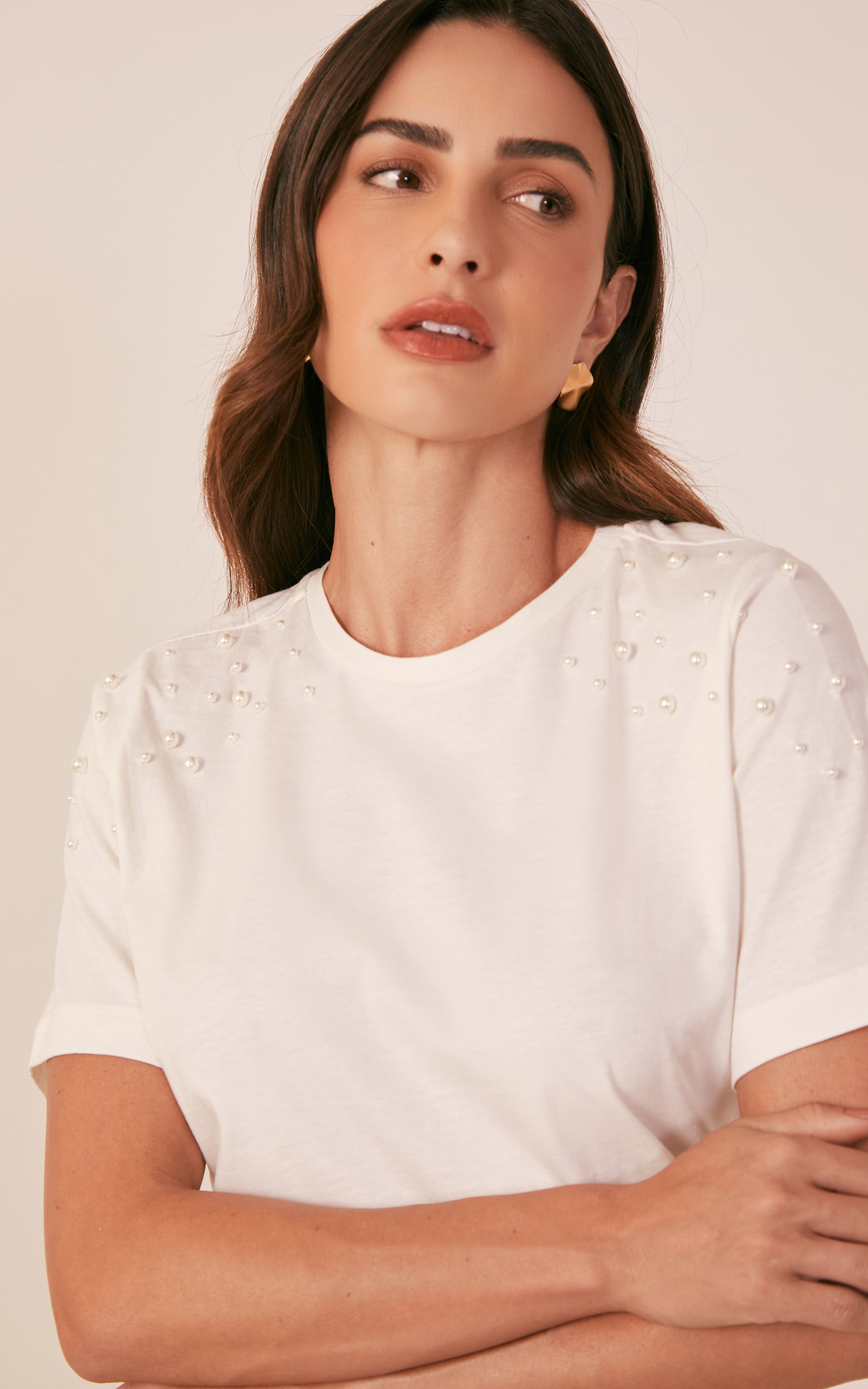 Blusa Malha Pérolas Off White
