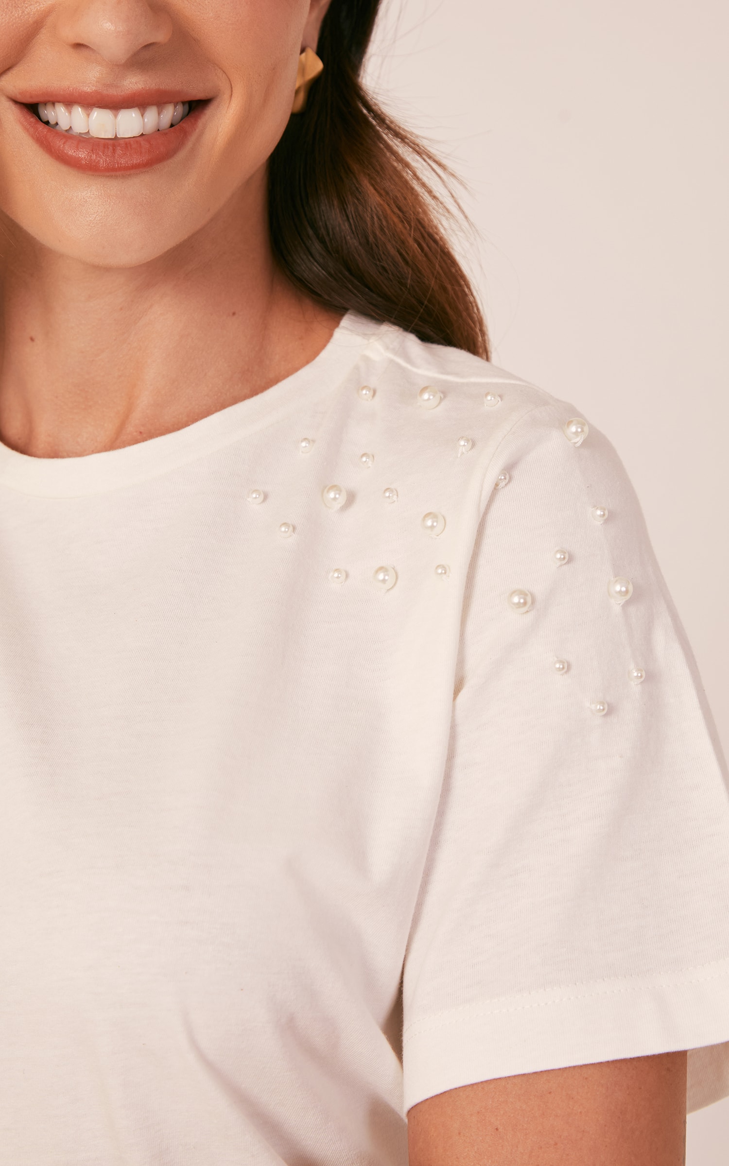 Blusa Malha Pérolas Off White
