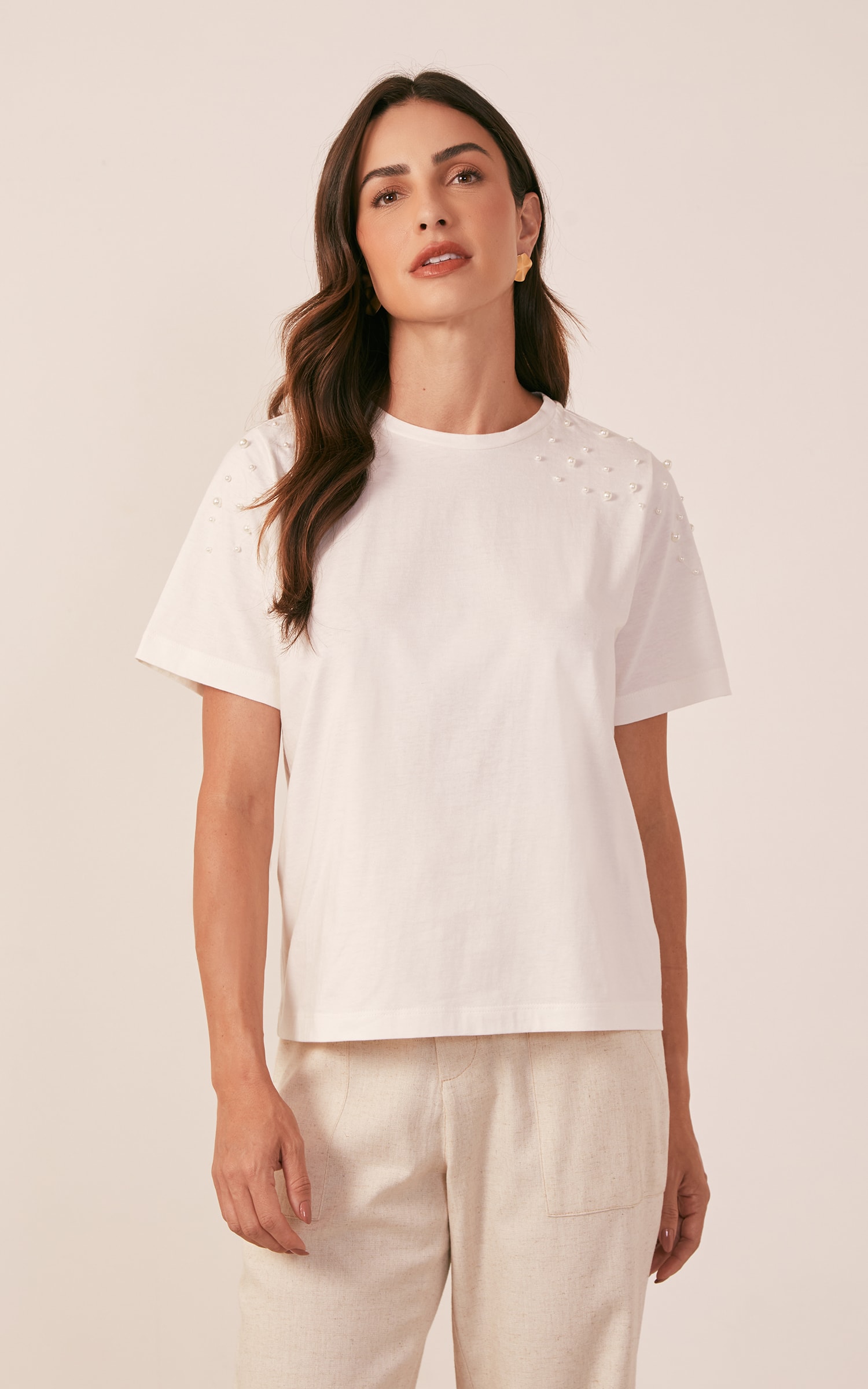 Blusa Malha Pérolas Off White