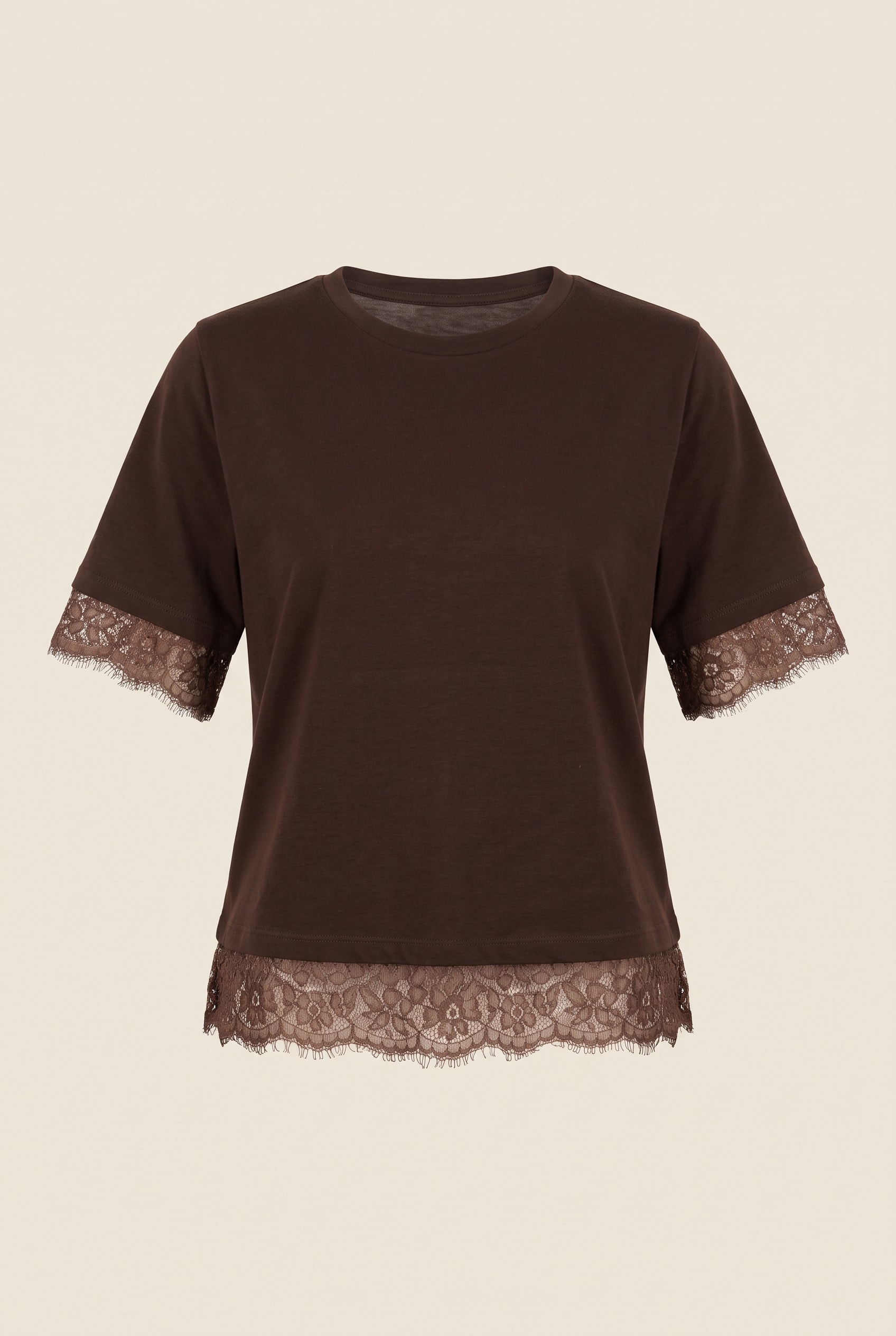 Blusa Malha Renda Marrom