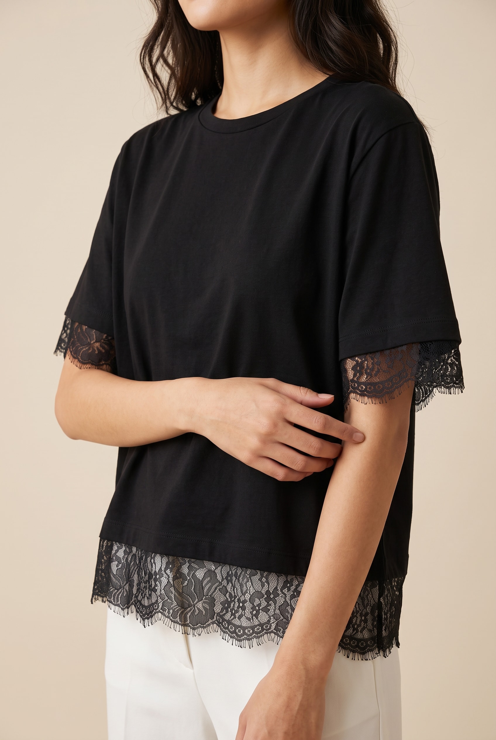 Blusa Malha Renda Preto