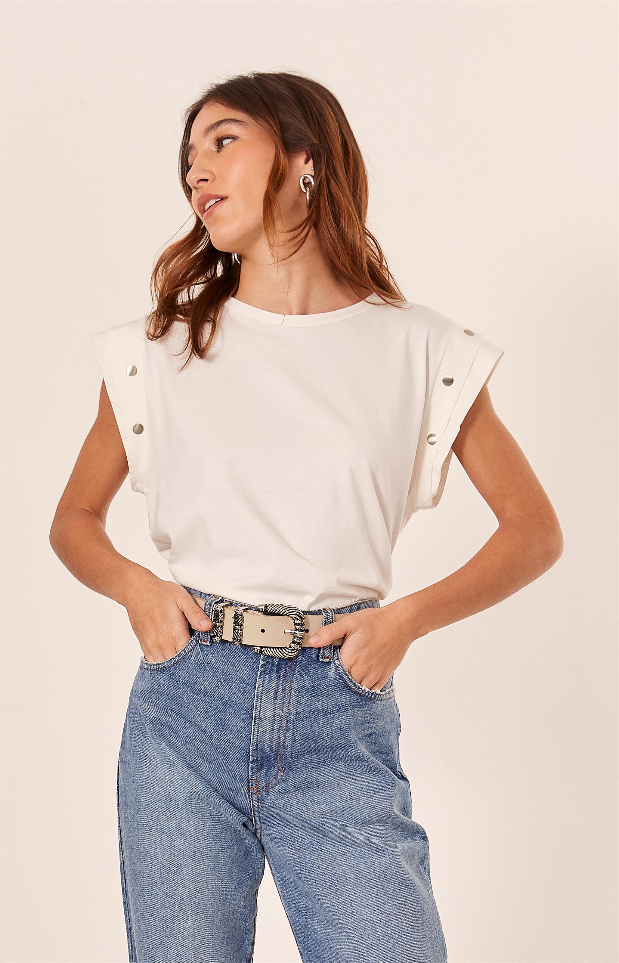 Blusa Malha Tachas Off White