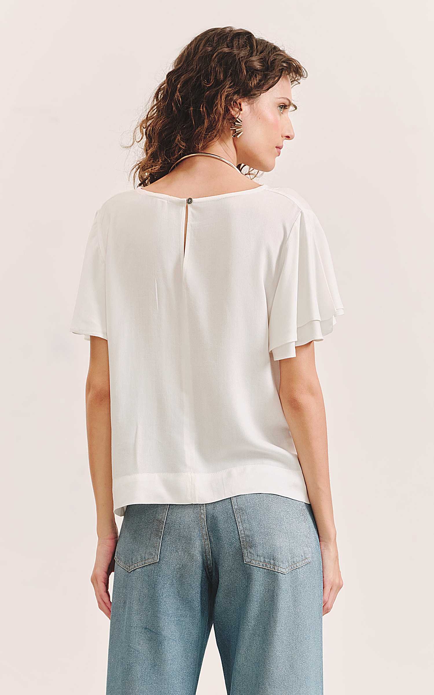 Blusa Manga Babado Duo Off White