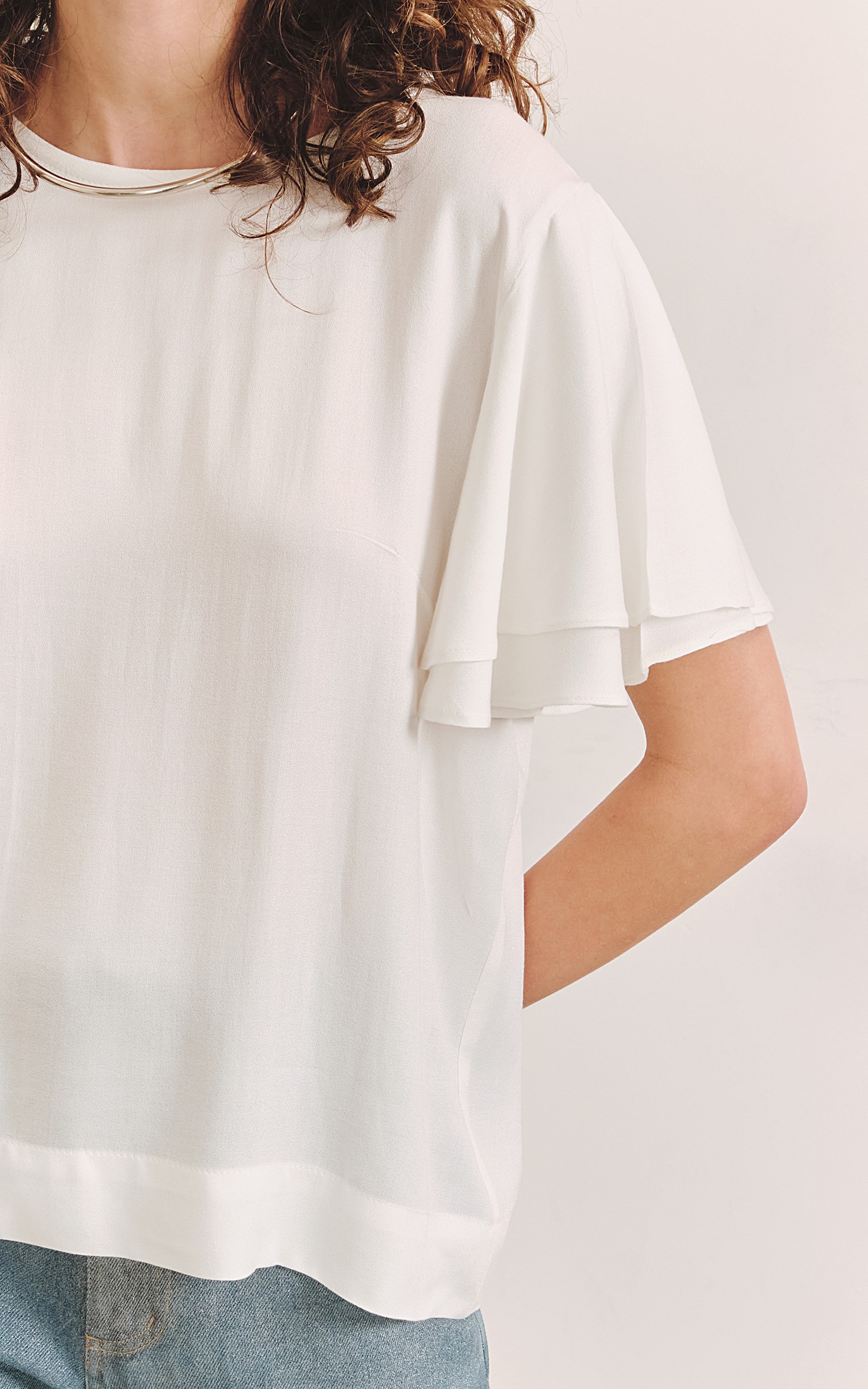 Blusa Manga Babado Duo Off White