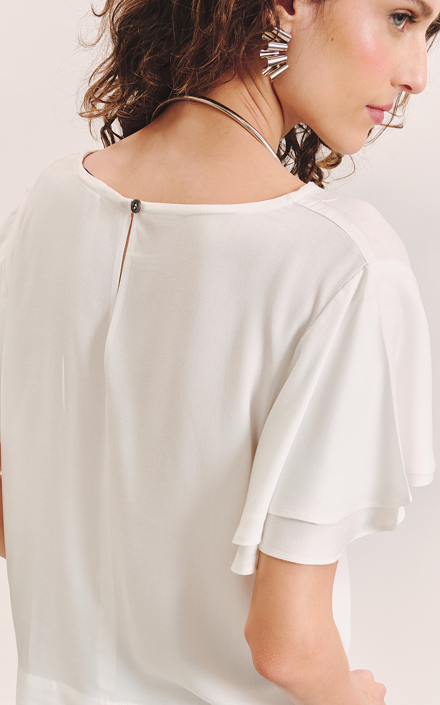 Blusa Manga Babado Duo Off White