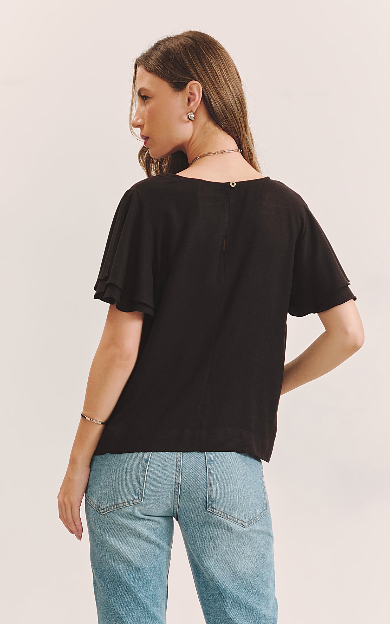 Blusa Manga Babado Duo Preto