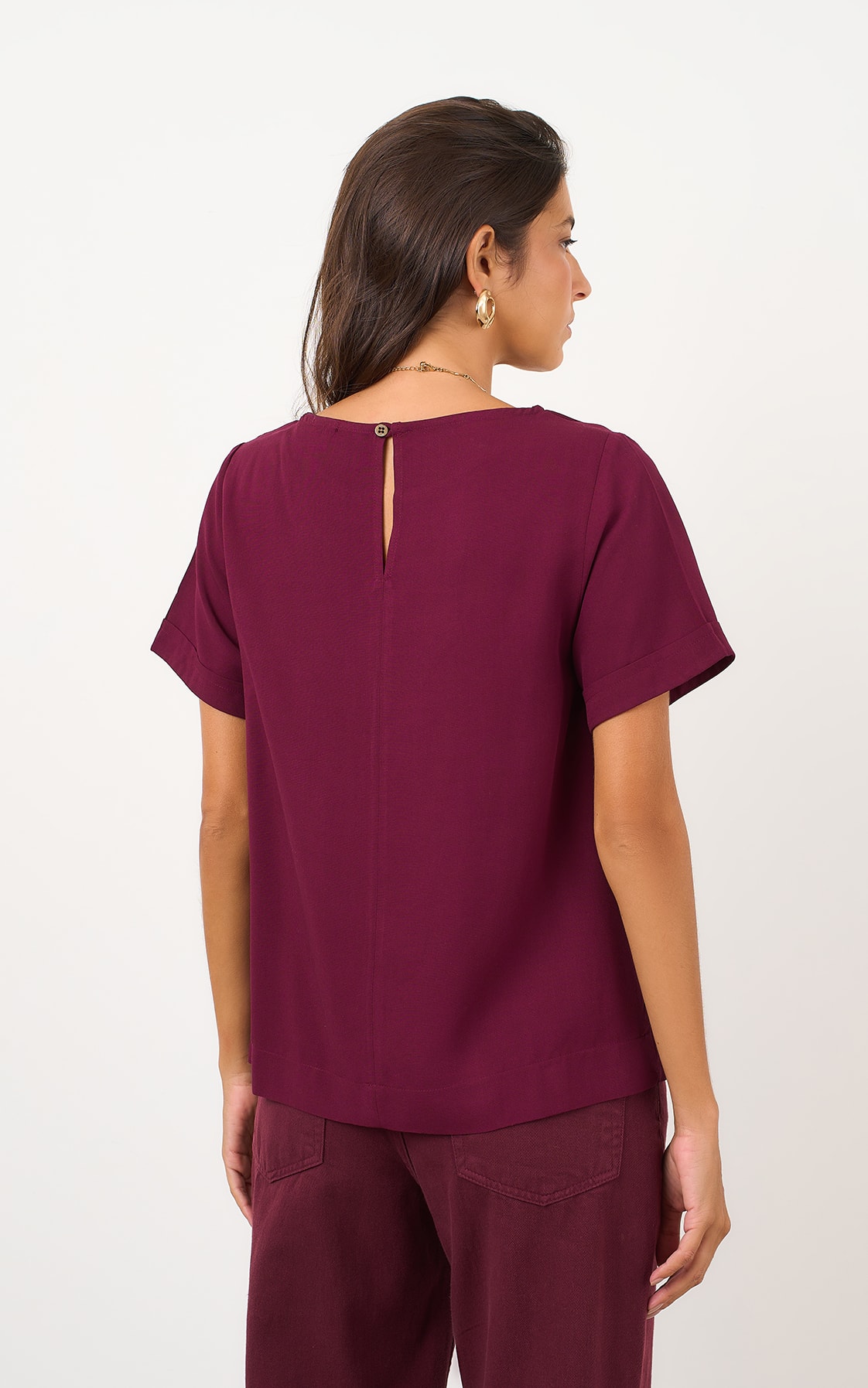 Blusa Manga Curta Basic Burgundy