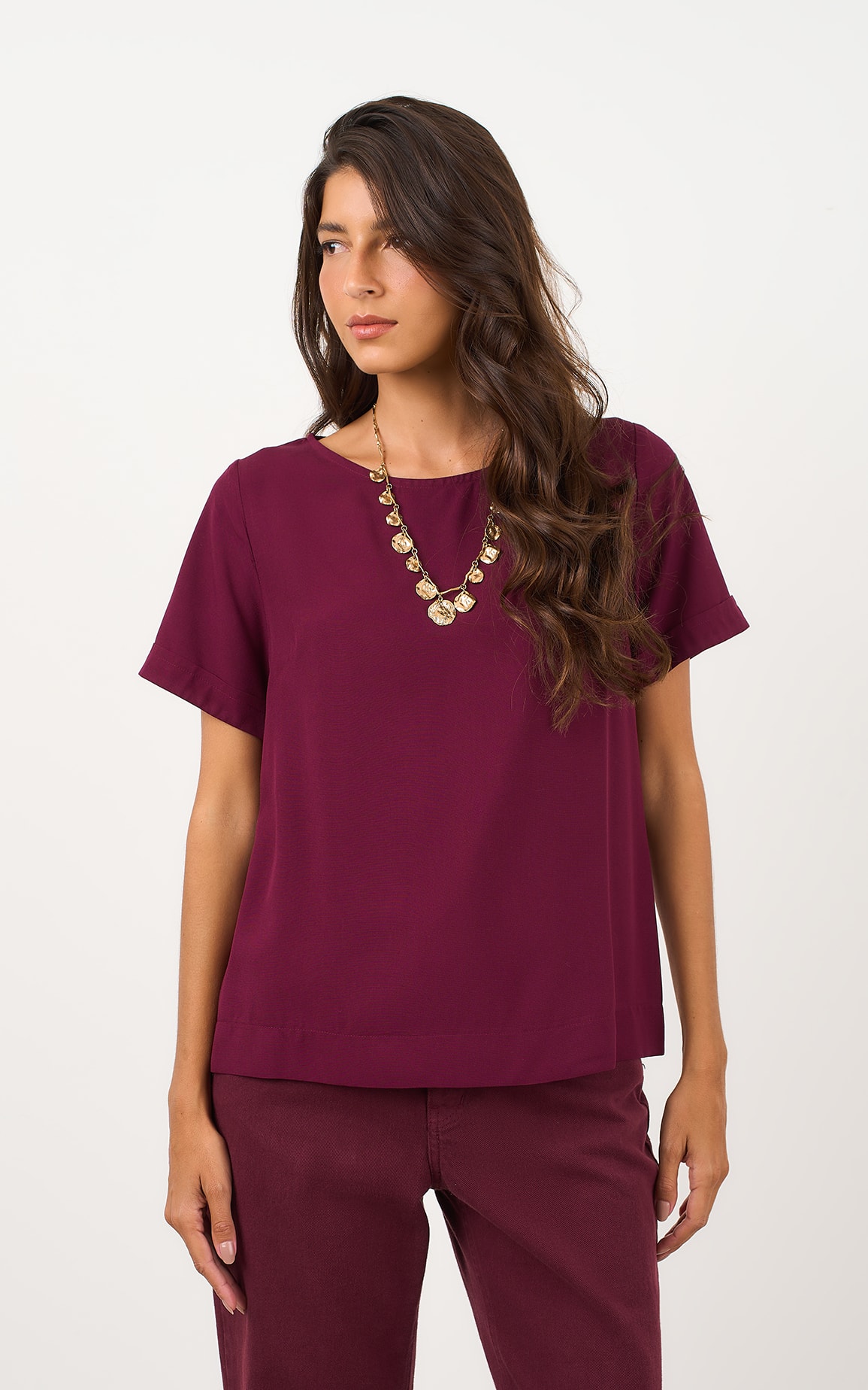 Blusa Manga Curta Basic Burgundy