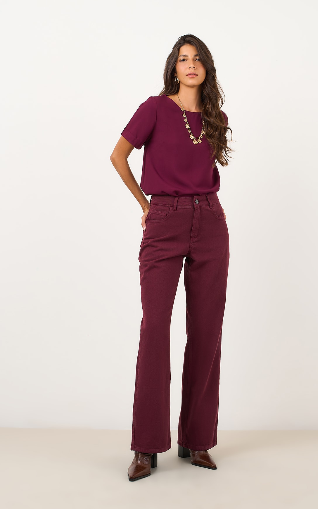 Blusa Manga Curta Basic Burgundy